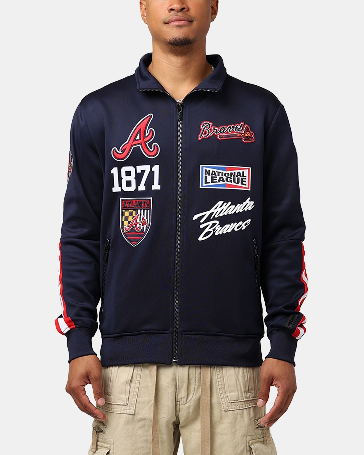 Pro Standard Atlanta Braves Fast Lane Track Jacket Midnight/Red everyday staple Hairspray