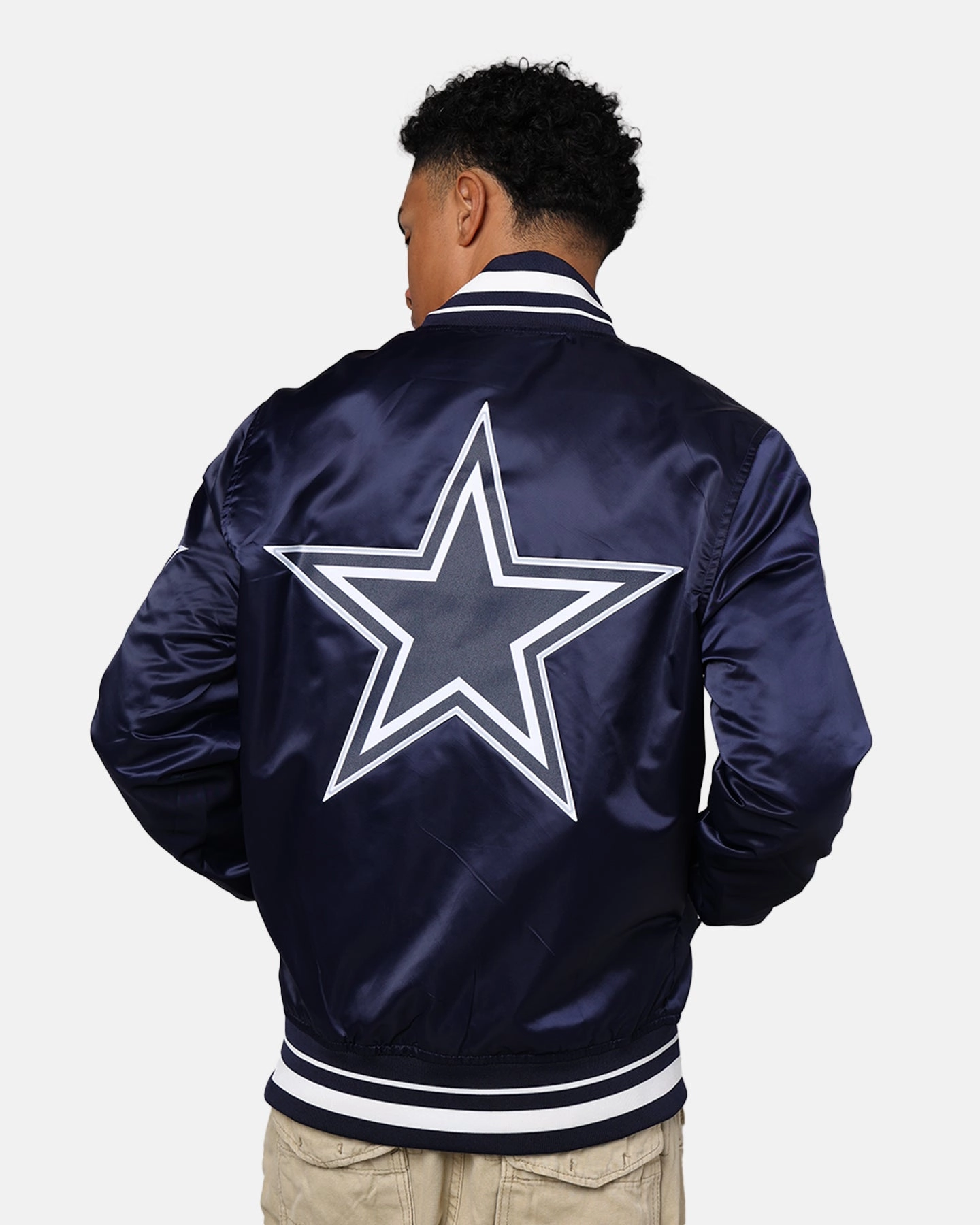 Pro Standard Dallas Cowboys Rib Satin Jacket Midnight Navy Bonded Zippers Utility