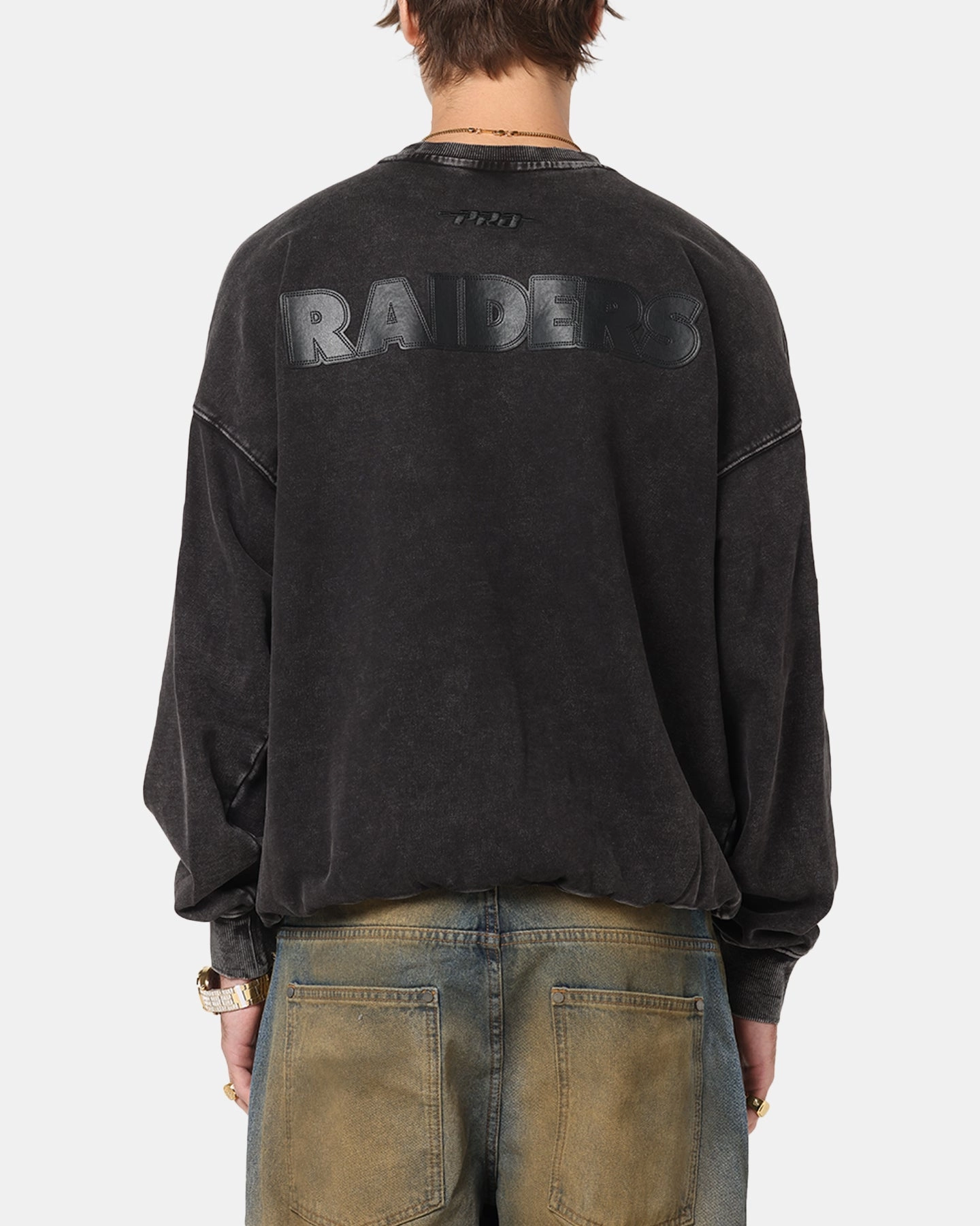 Comfy Layers Pro Standard Las Vegas Raiders 'Wash Vanguard' Fleece Crewneck Washed Black