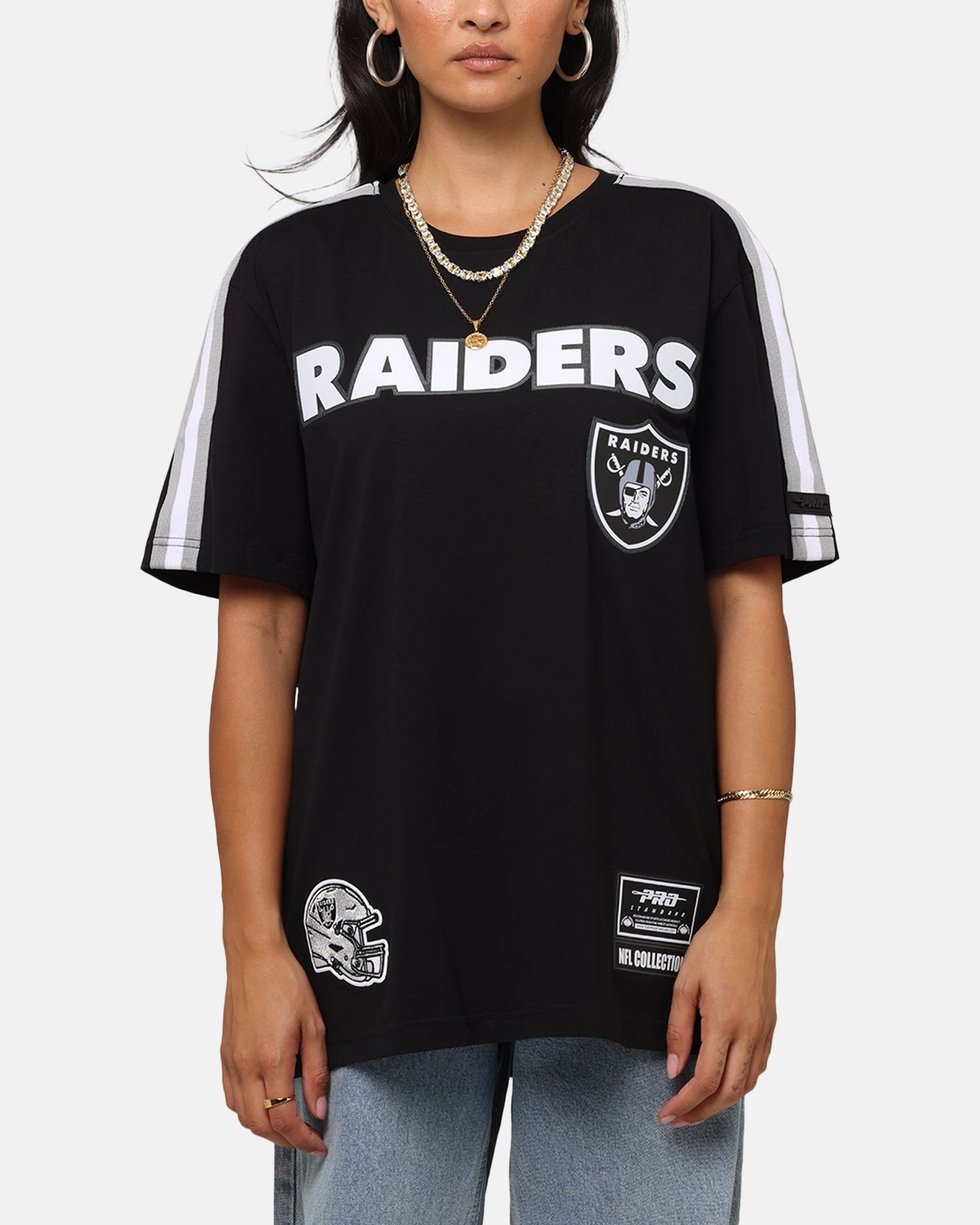 Unisex versatility Comfy Casual Wear Pro Standard Las Vegas Raiders Classic Mesh Striped T-Shirt Black/Grey