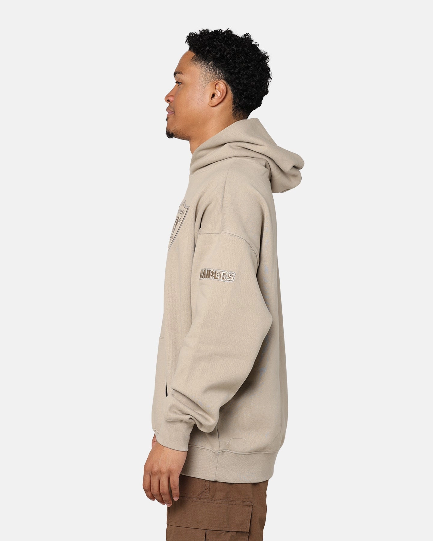 high-end All Day Use Pro Standard Las Vegas Raiders Drop Shoulder Hoodie Taupe
