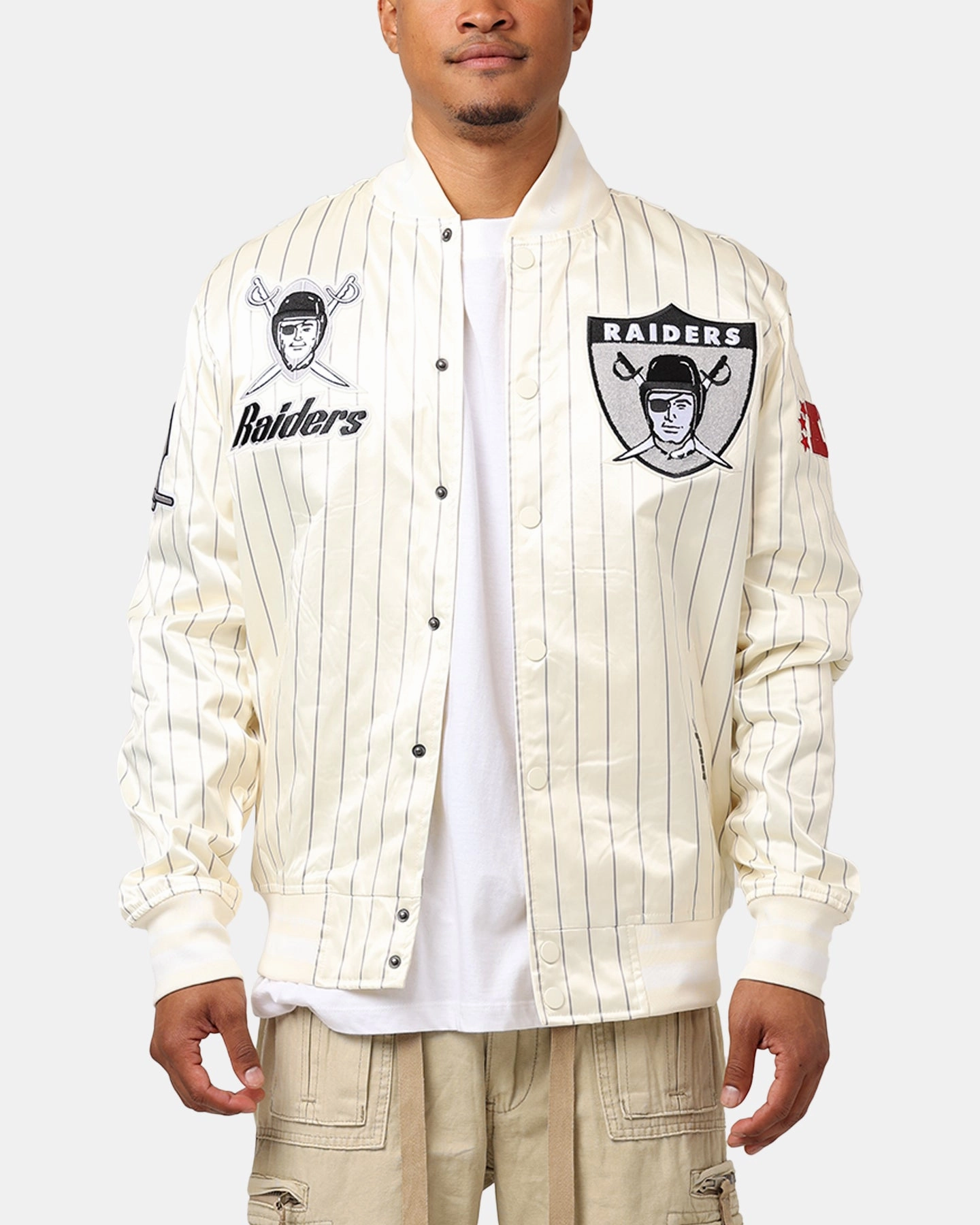 Suggest Weatherproof Shell Pro Standard Las Vegas Raiders Pinstripe Satin Jacket Eggshell/Yellow