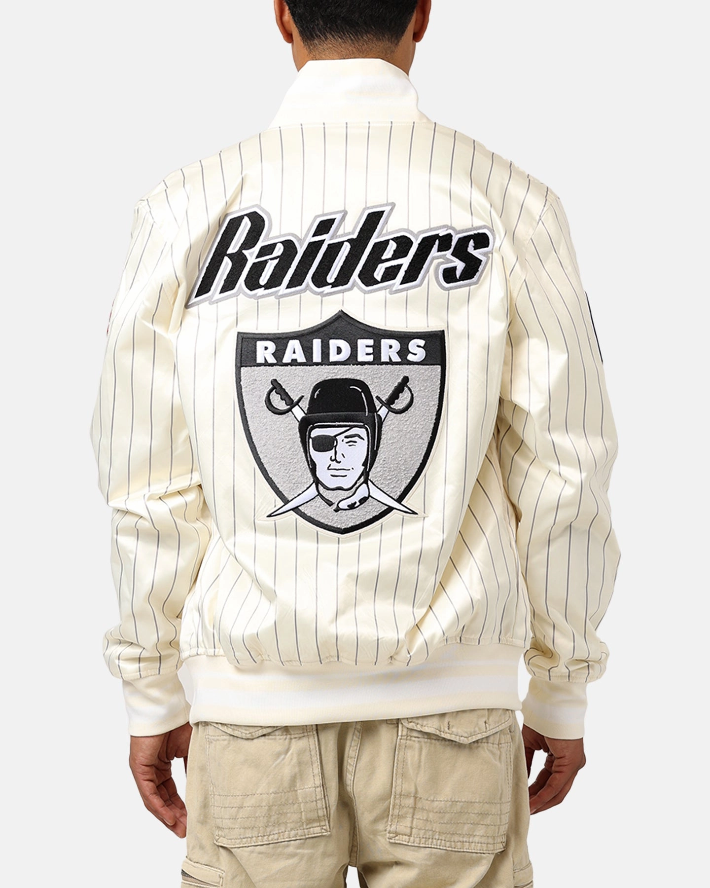 Pro Standard Las Vegas Raiders Pinstripe Satin Jacket Eggshell/Yellow SoftLining popular among fashionistas