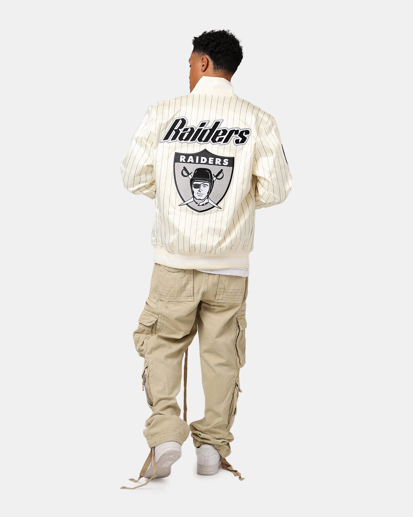 Liability Versatile Wear Pro Standard Las Vegas Raiders Pinstripe Satin Jacket Eggshell/Yellow