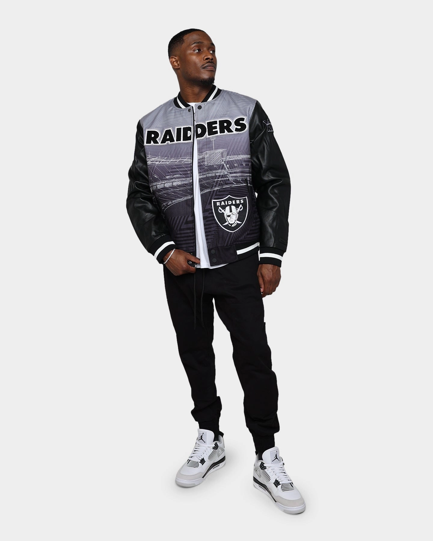 Pro Standard Las Vegas Raiders Remix Varsity Jacket Black YKK Zipper Quality