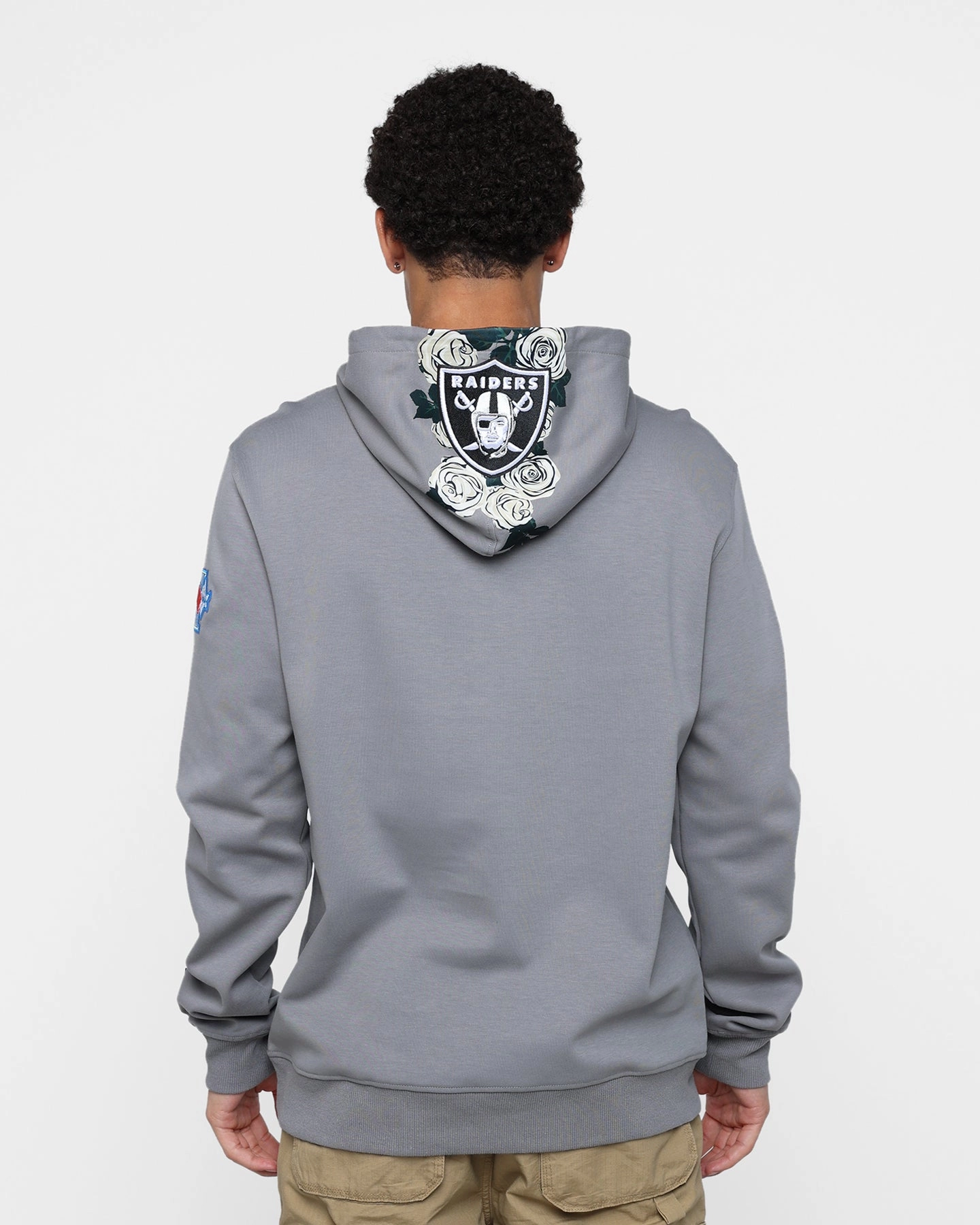 Drop Hood Style Designer Pro Standard Las Vegas Raiders Roses Hoodie Grey