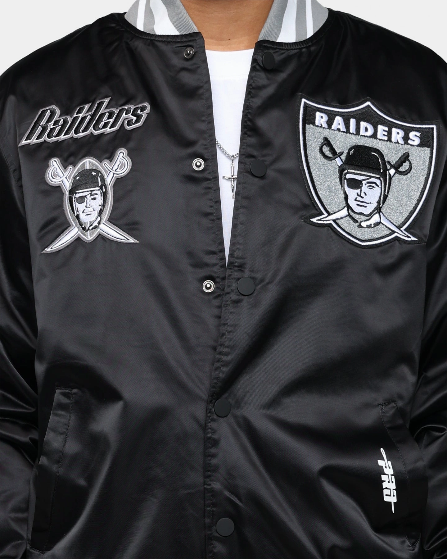 Pro Standard Las Vegas Raiders Satin Varsity Jacket Black/Grey Lightweight Packable Build Urban Cool