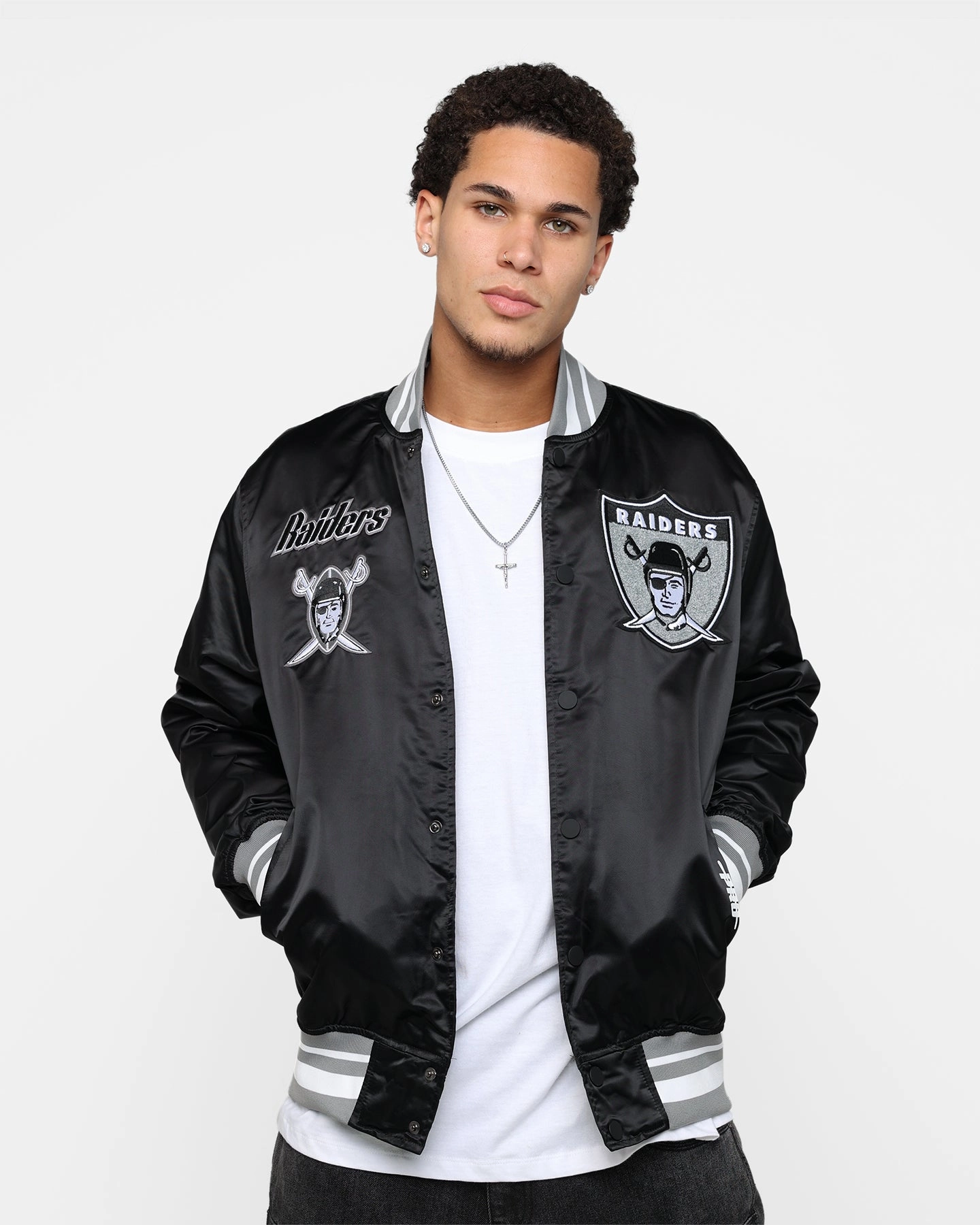 professionals Dual Layer Ventilation Pro Standard Las Vegas Raiders Satin Varsity Jacket Black/Grey