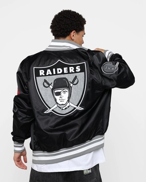 YKK Zipper Urban Fit Pro Standard Las Vegas Raiders Satin Varsity Jacket Black/Grey