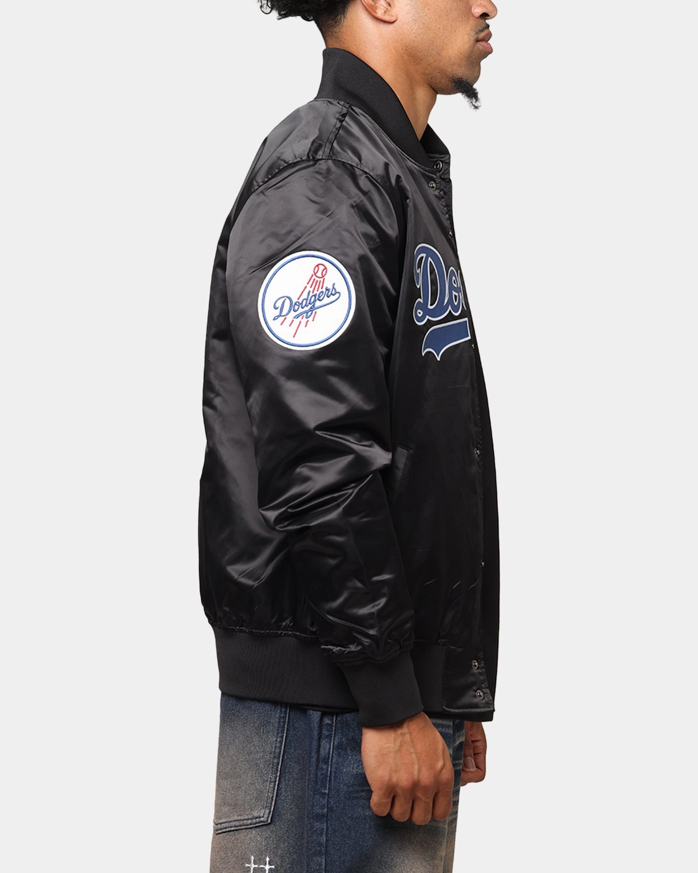 Pro Standard Los Angeles Dodgers Big Logo Satin Jacket Black Shampoo Padded collar