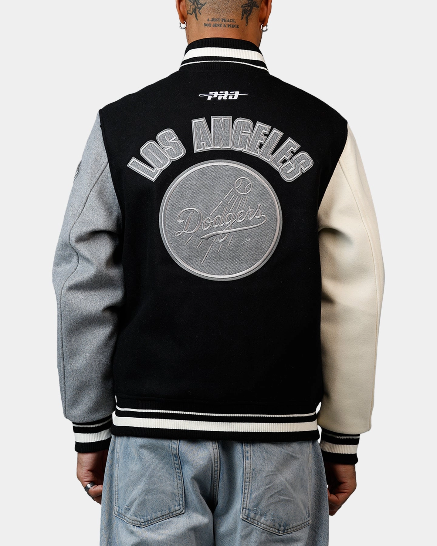 Pro Standard Los Angeles Dodgers Reverse French Terry Wool Varsity Jacket Black/Grey Ergonomic Paneling Thermal Insulation Layer