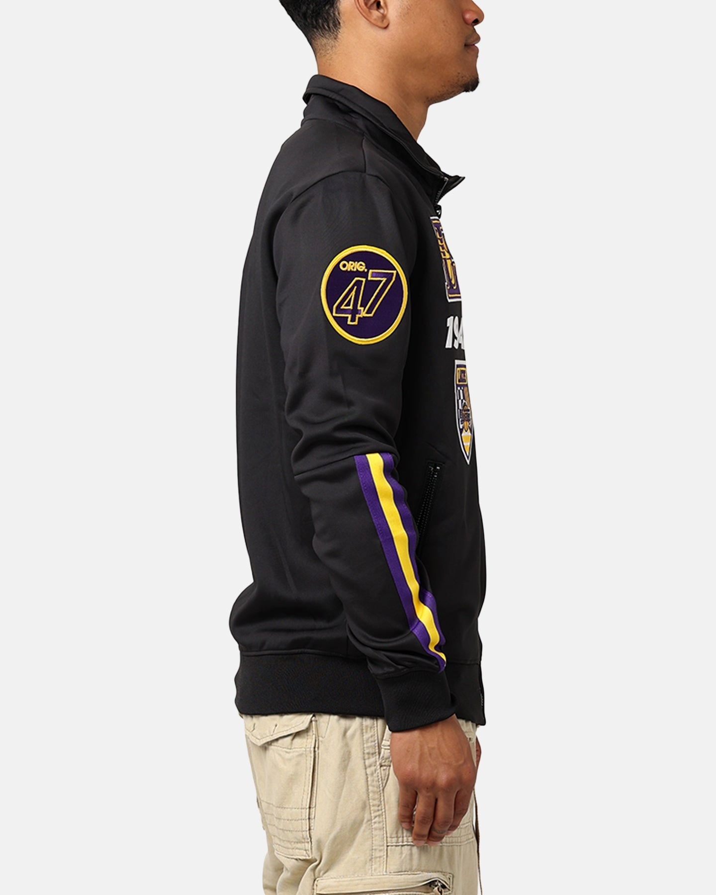 Pro Standard Los Angeles Lakers Fast Lane Track Jacket Black/Purple snap closure