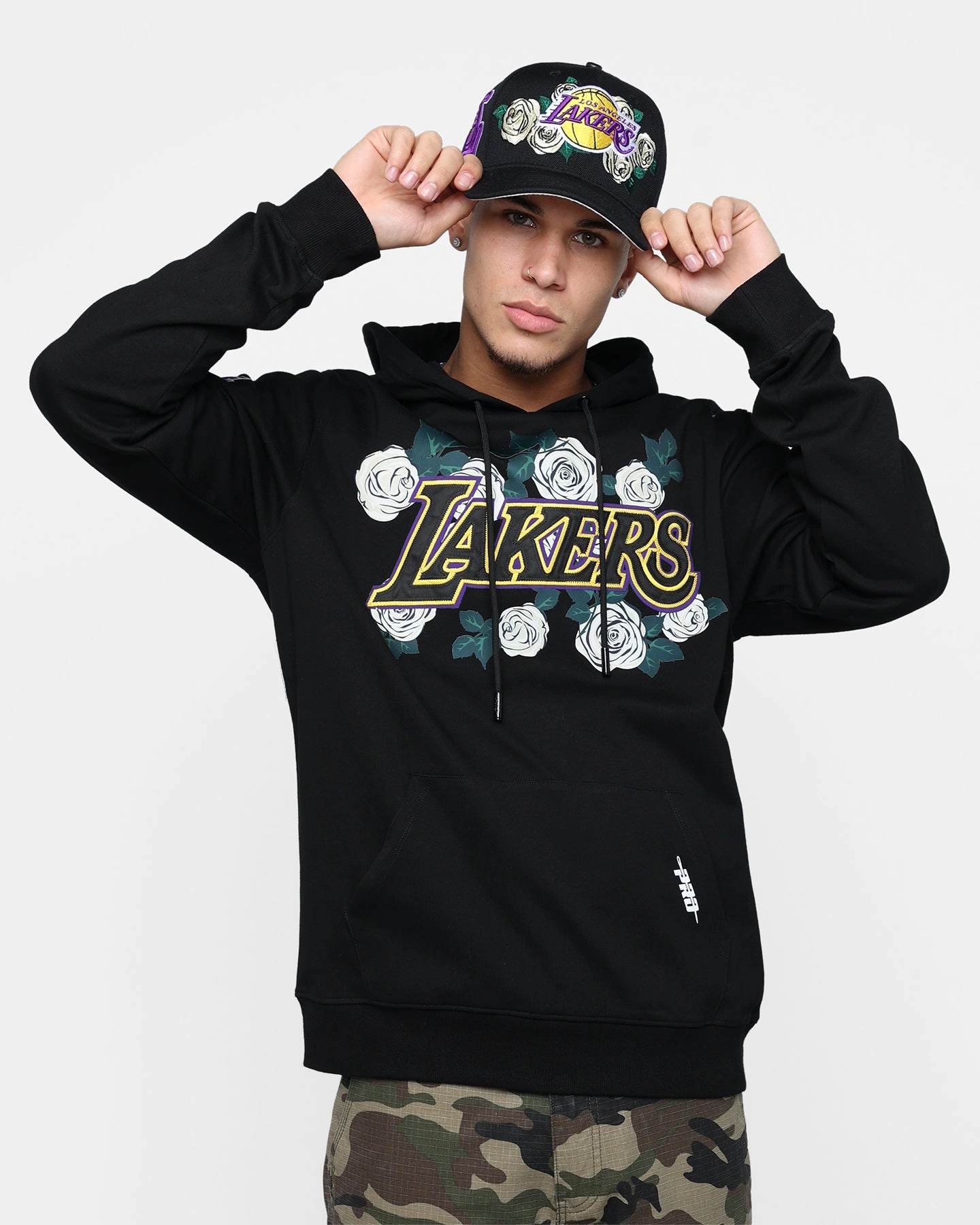 Suspenders Exhibit Pro Standard Los Angeles Lakers Roses Hoodie Black