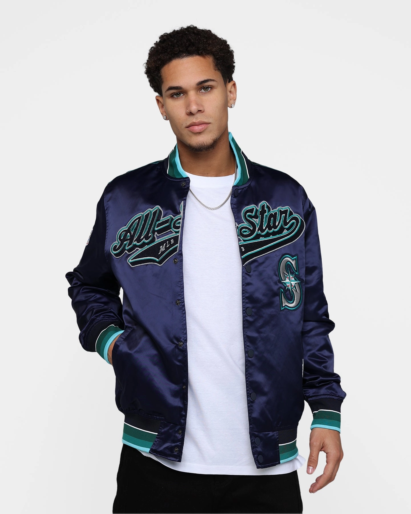 Office Look Warm Outer Layer Pro Standard MLB All Star Satin Rib Jacket Navy