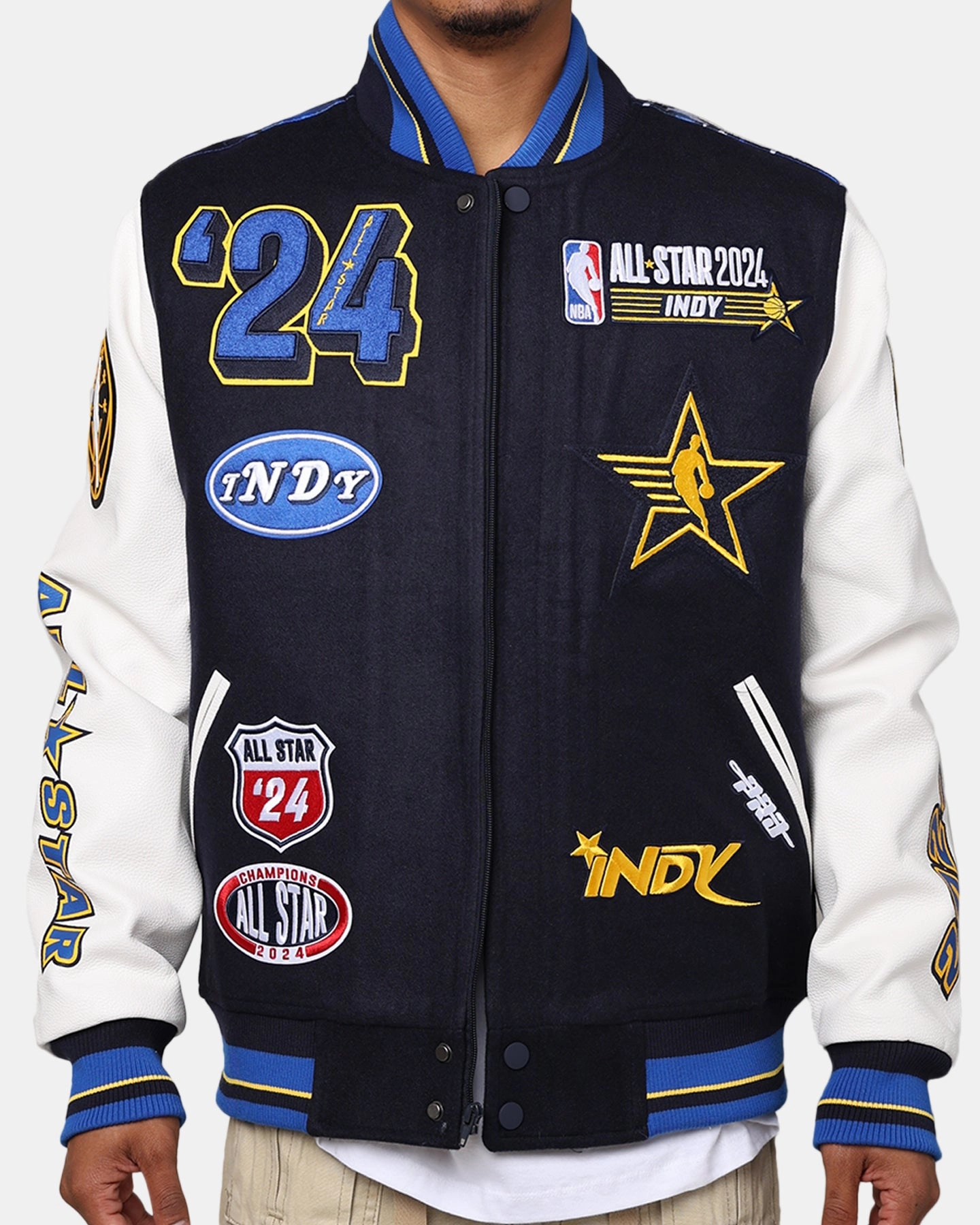 Pro Standard NBA All Star Game 2024 Wool Varsity Jacket Midnight Navy/Royal Neutral Tones Base-layer