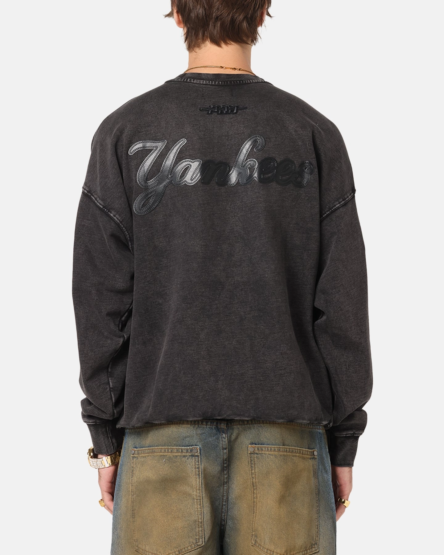 Soft Shell Material PerimeterStructuralBoning Pro Standard New York Yankees 'Wash Vanguard' Fleece Crewneck Washed Black