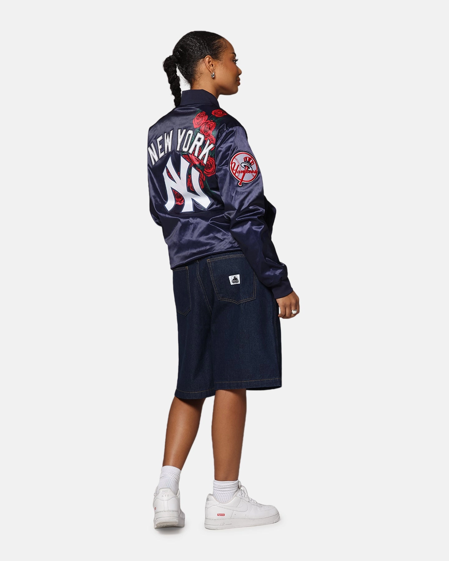 Pro Standard New York Yankees Roses Satin Jacket Navy WindproofConstruction