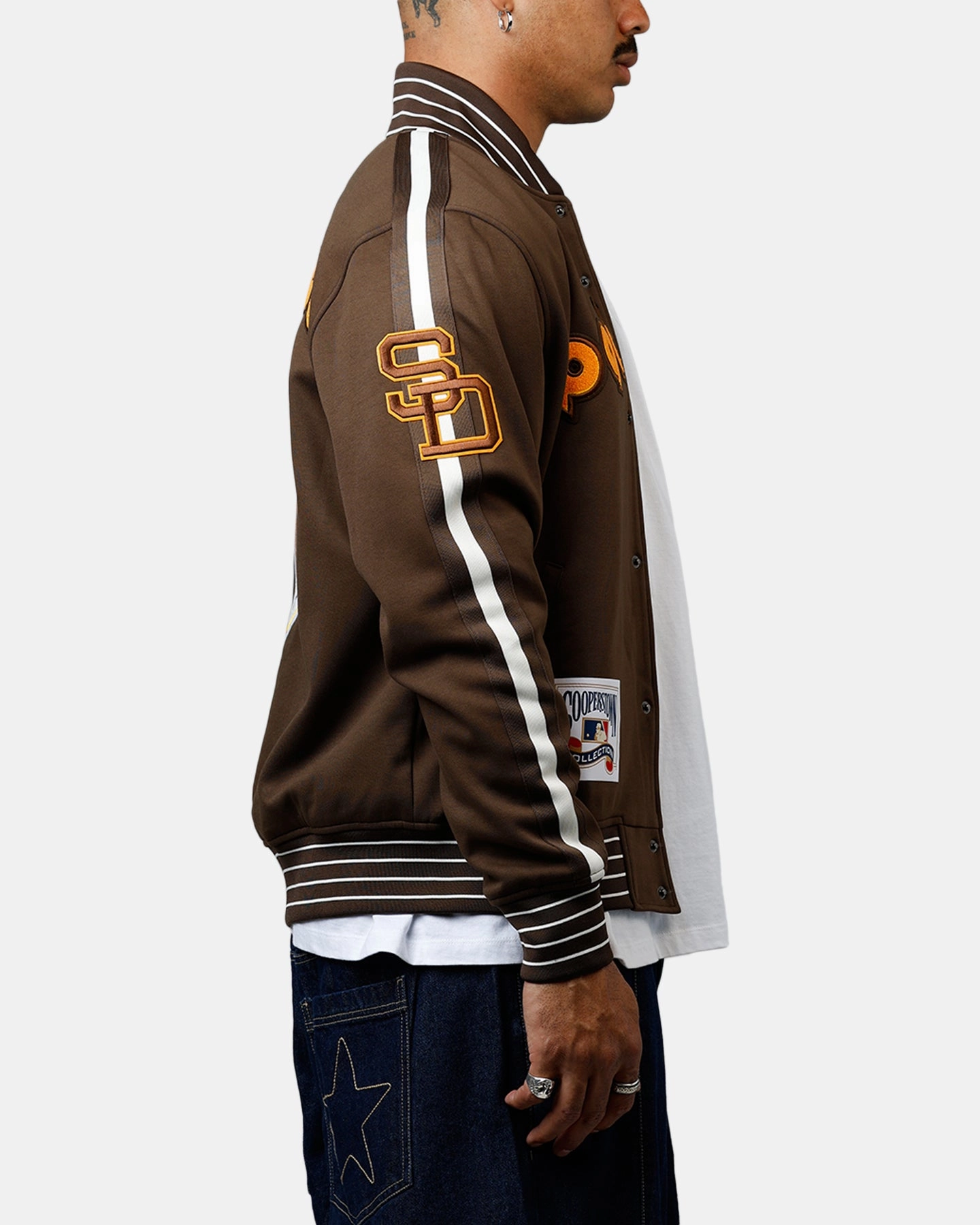 Pro Standard San Diego Padres Double Knit Jacket Brown Detachable Collar Protective Padding