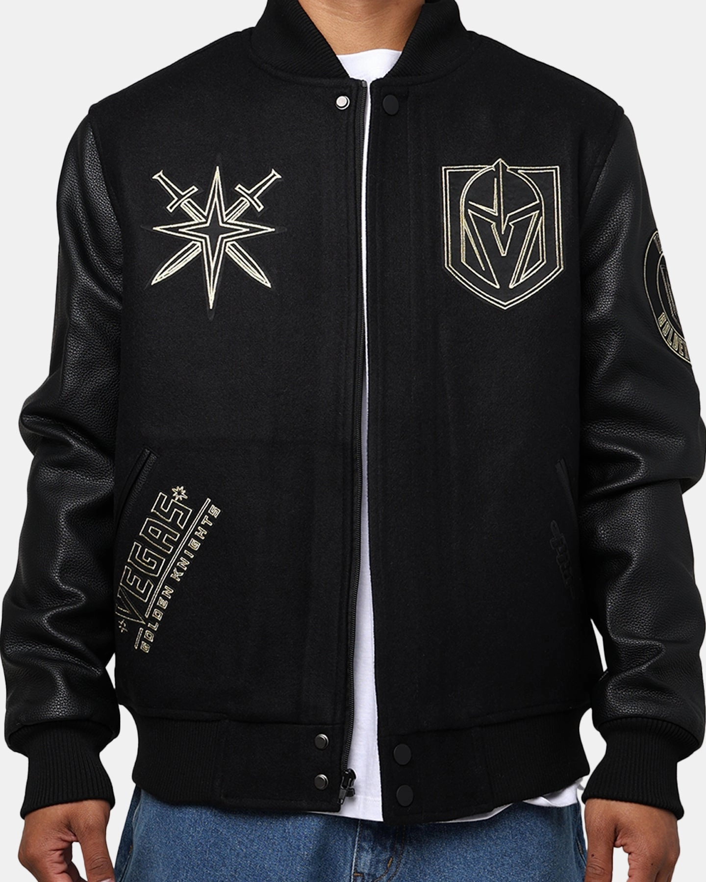 Pro Standard Vegas Golden Knights 'Black & Gold' Varsity Jacket Jet Black Full Length Front Zipper Recharge