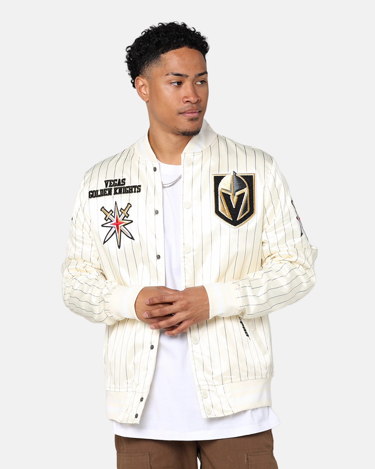 Pro Standard Vegas Golden Knights Pinstripe Jacket Eggshell/Yellow Ventilated Back