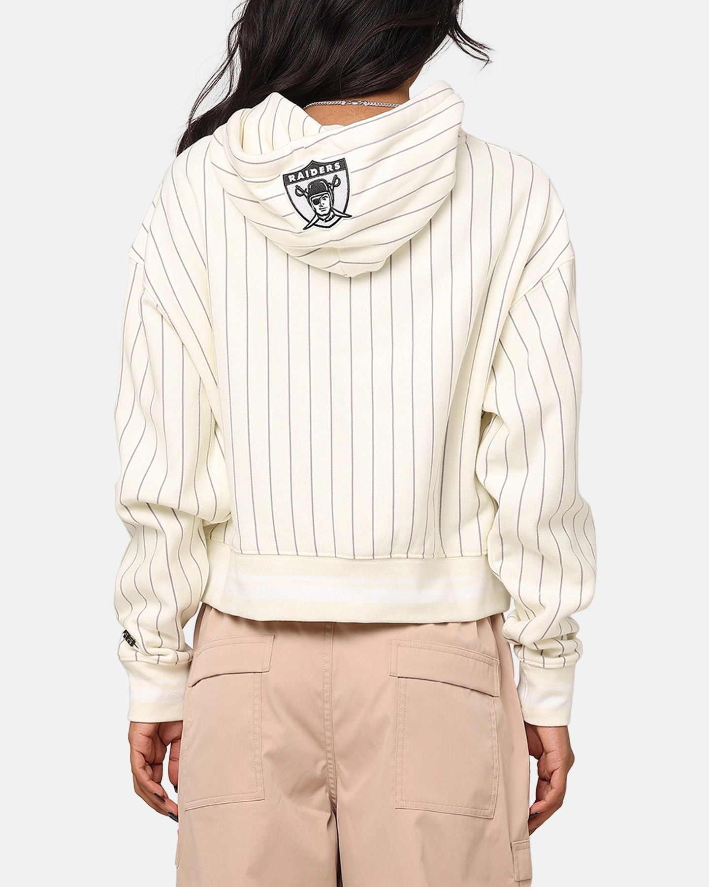 Pro Standard Women's Las Vegas Raiders Fleece Cropped Pullover Hoodie Eggshell/Grey Casual Use Easy Comfort