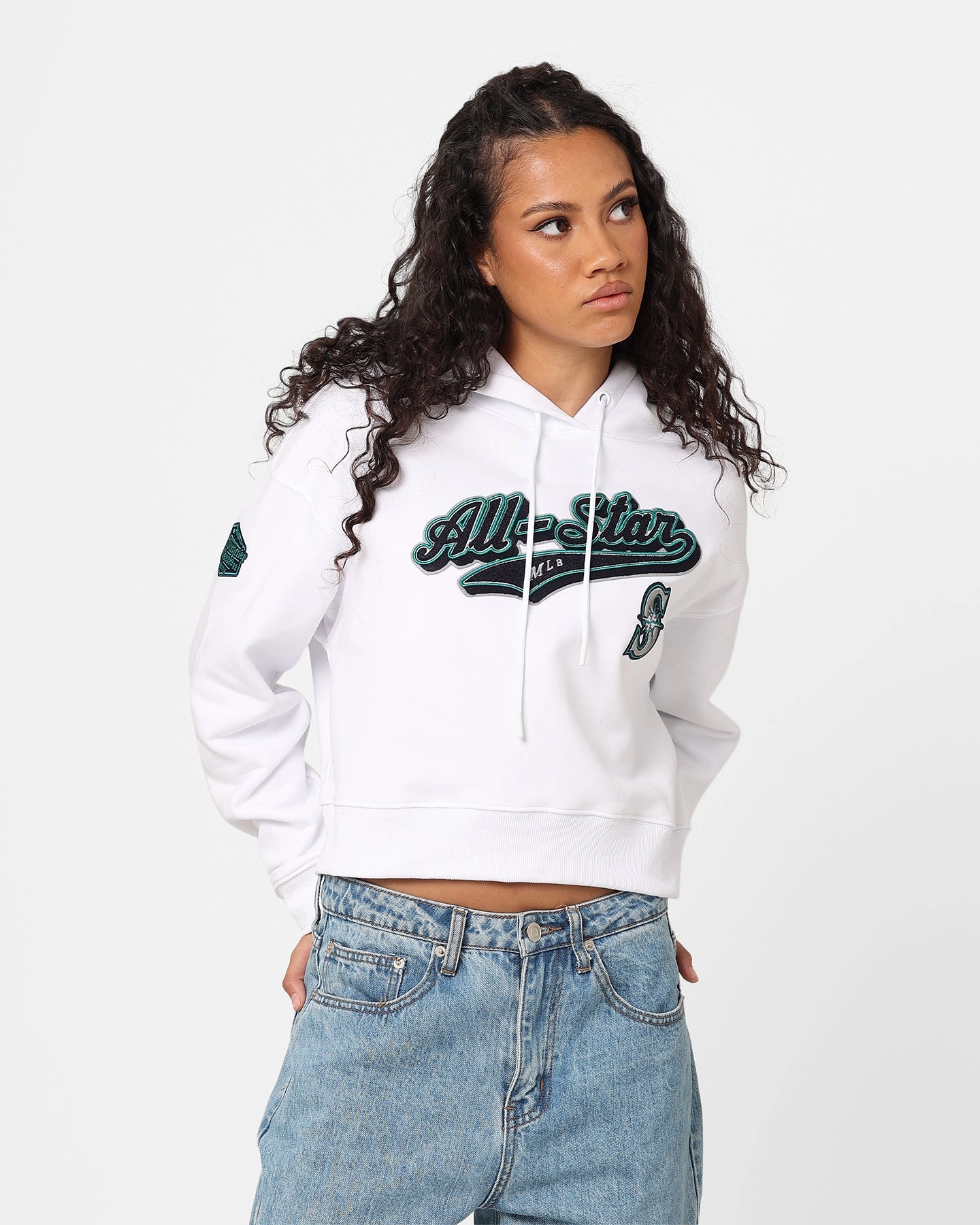 mid-length Pro Standard Women's MLB All Stars Cropped Hoodie White