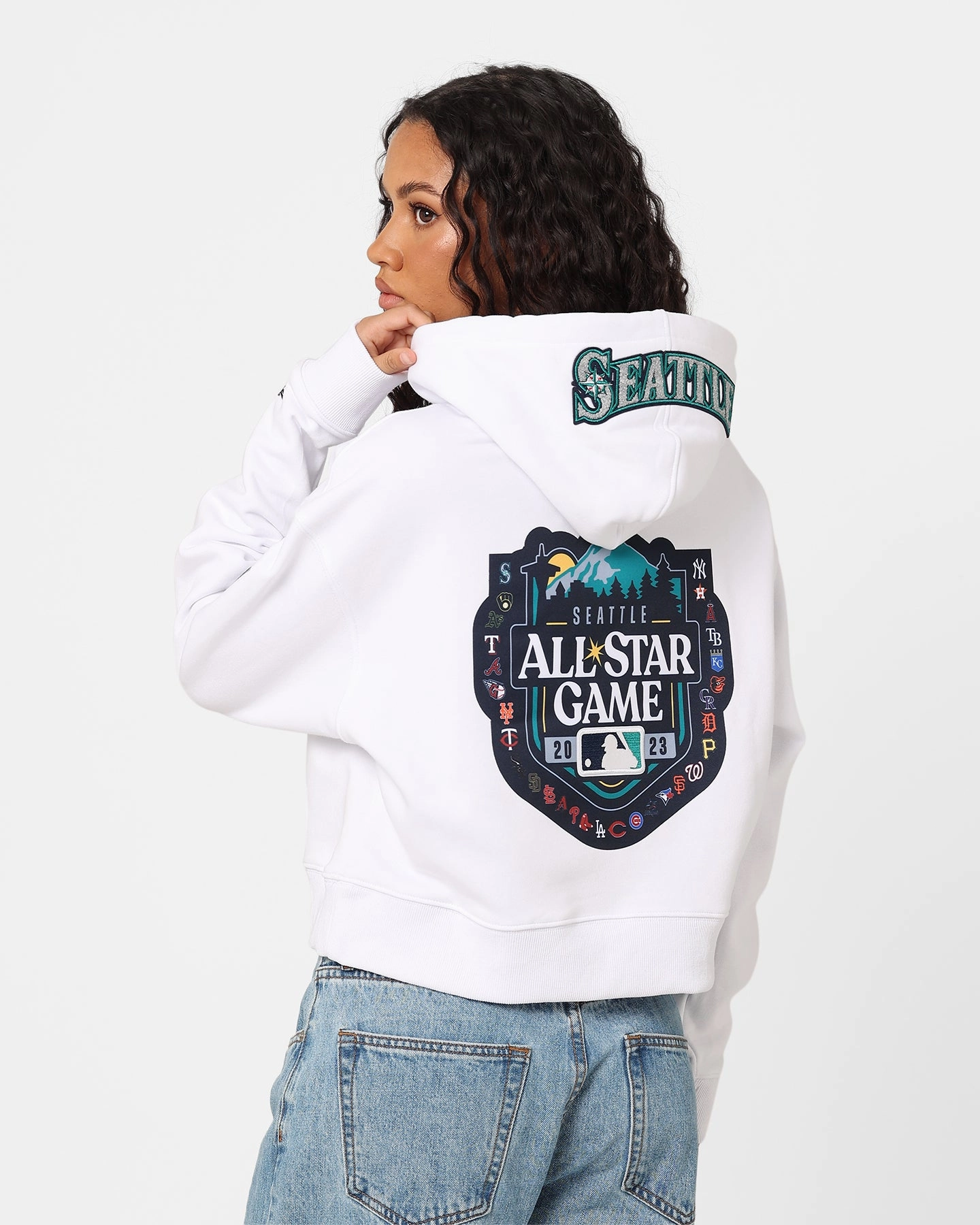 Pro Standard Women's MLB All Stars Cropped Hoodie White Eyeliner
