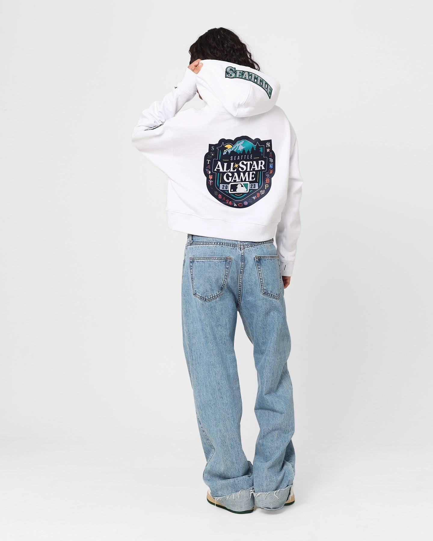 Friendship High Collar Design Pro Standard Women's MLB All Stars Cropped Hoodie White