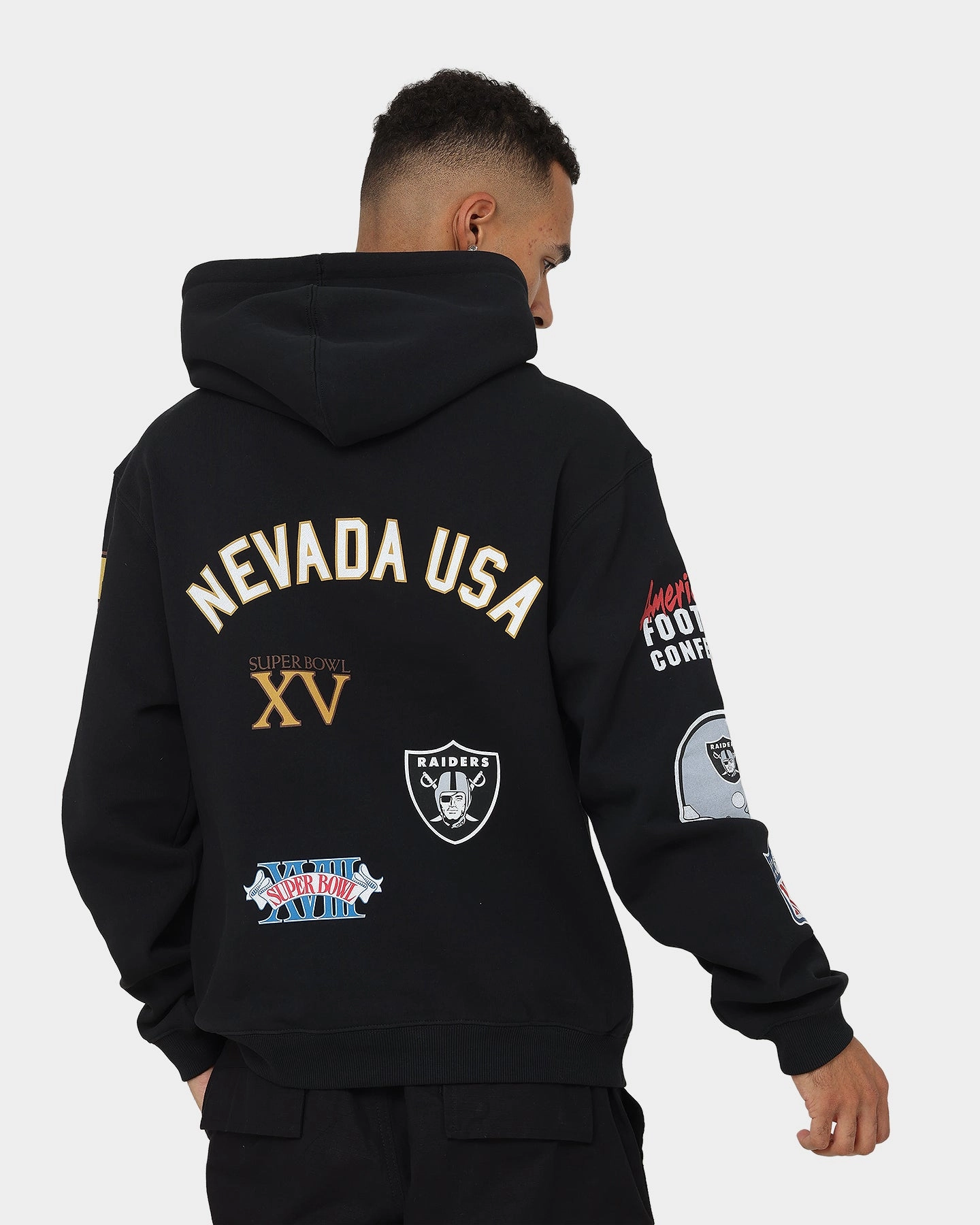 Weekend Fit Majestic Athletic Las Vegas Raiders Puff Print Patch Hoodie Faded Black