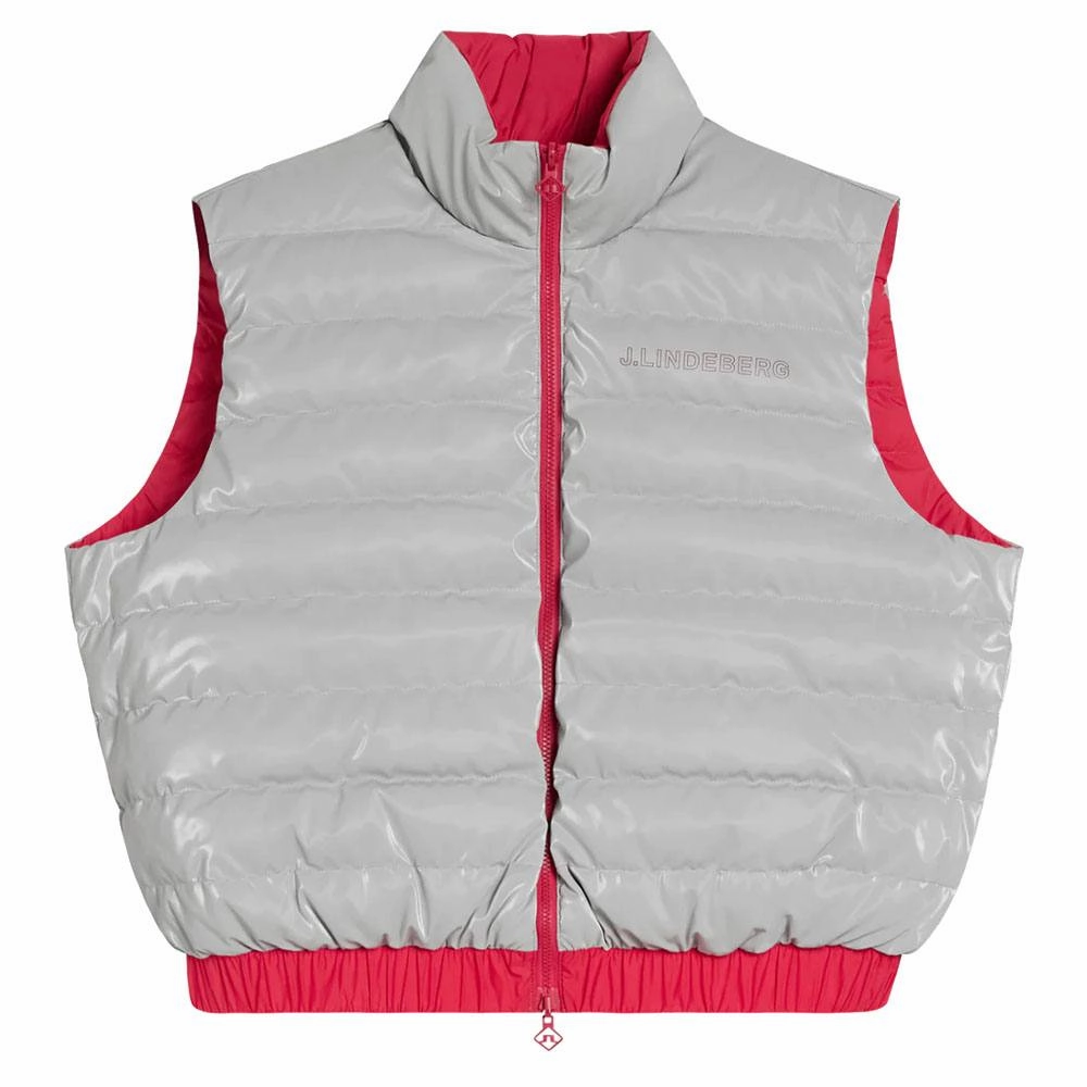 Classic Zip Up UV Protective Coating J.Lindeberg Isla Reversible Golf Vest Silver - FW23 Women