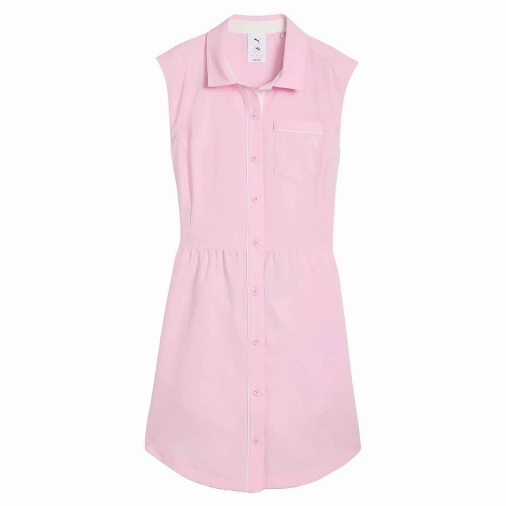 Comfortable fit-and-flare dress Casual Elegance PUMA AP Seersucker Golf Dress Pale Pink - SS25 Women