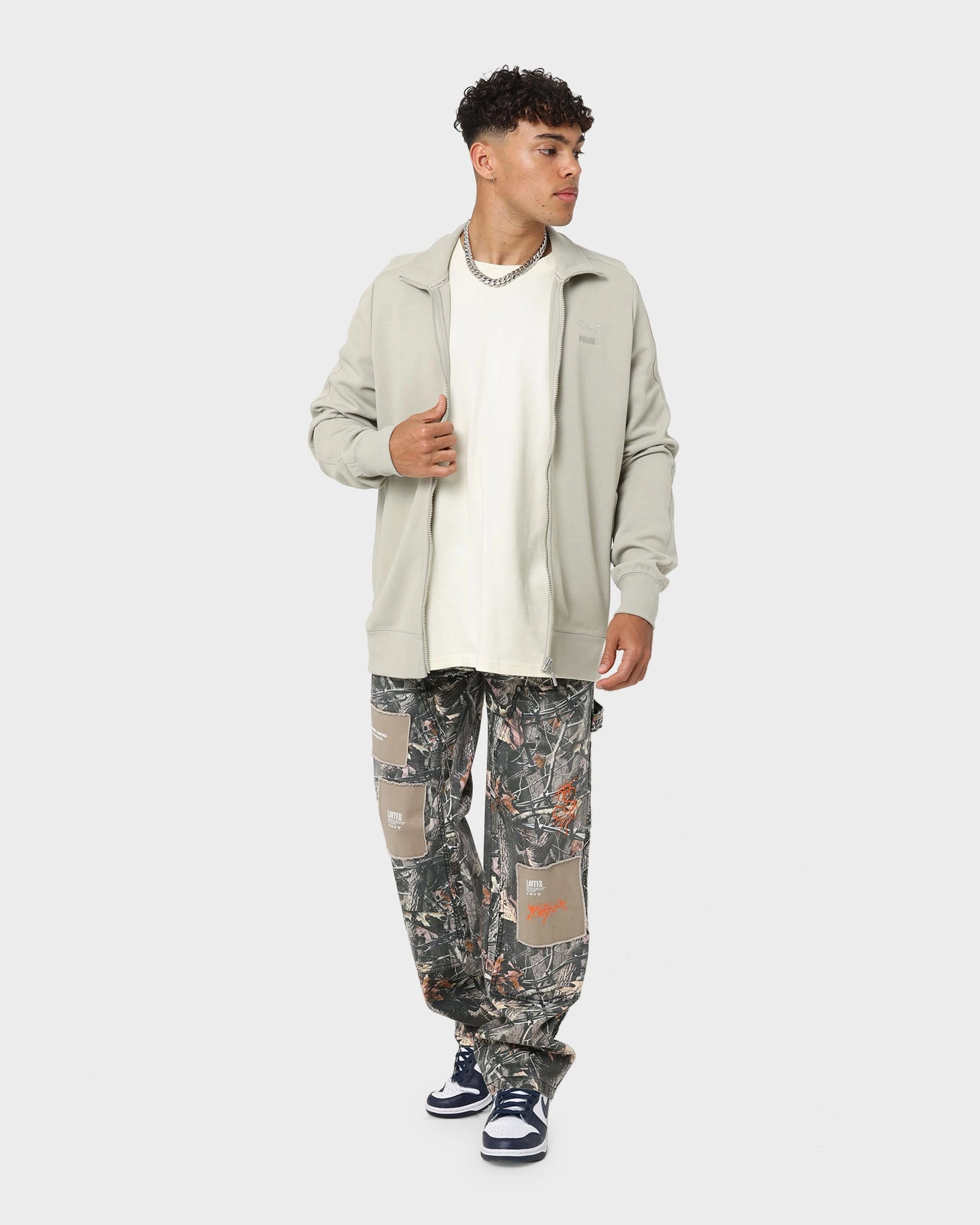 Puma T7 Track Jacket Pebble Grey High Collar Support