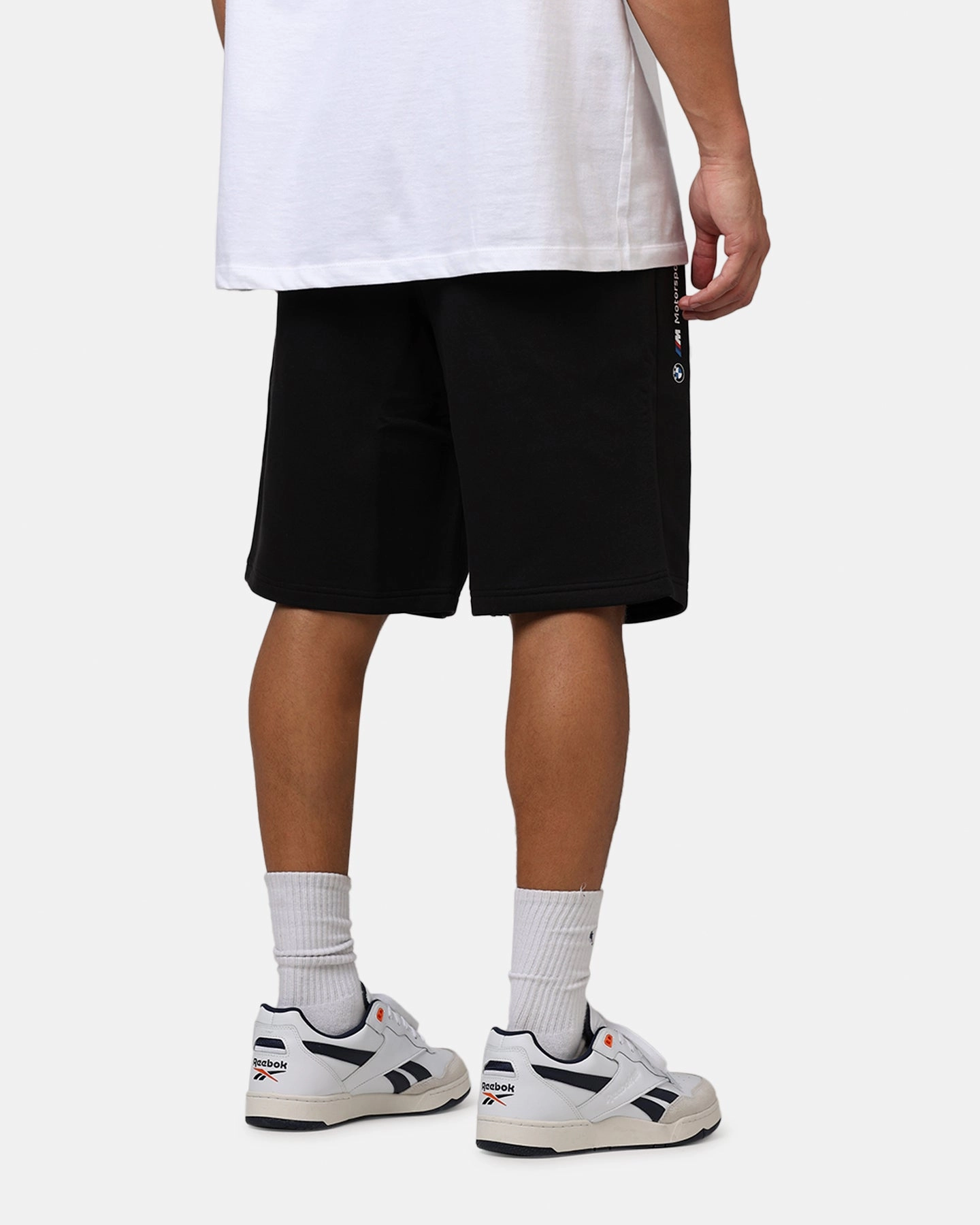 Puma X BMW MMS New Essential Fleece Shorts Black Flexible Cut Fitness wear