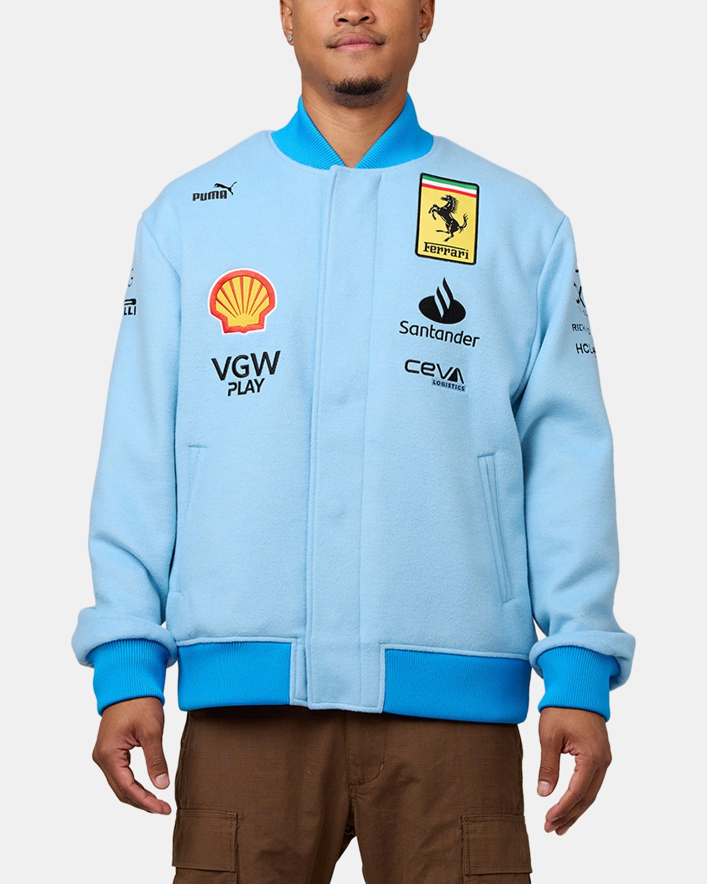 suitable for casual gatherings Puma X Scuderia Ferrari Team Miami Grand Prix Varsity Jacket Lazor Blue
