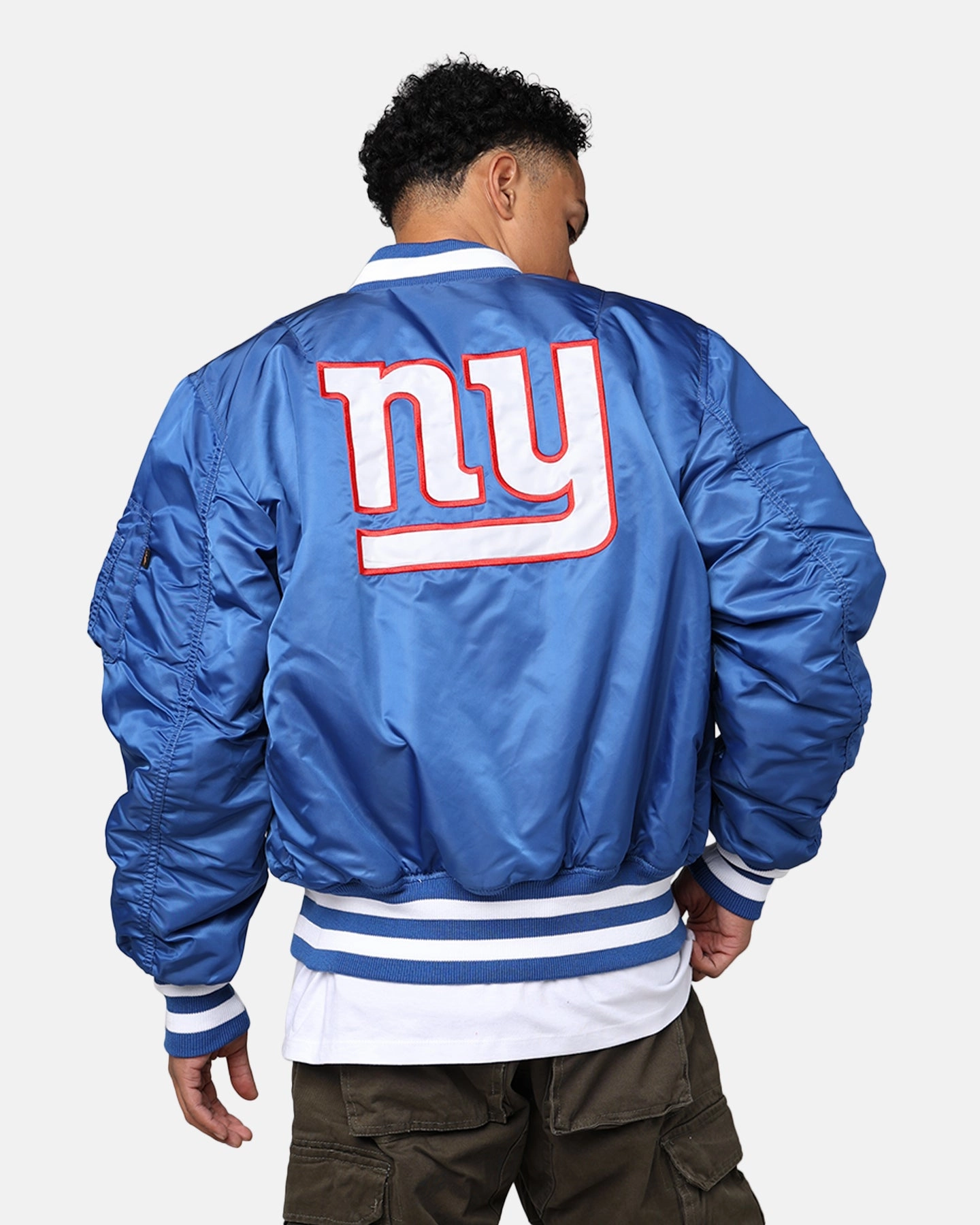 New Era X Alpha Series X NFL New York Giants MA-1 Bomber Jacket Royal/Red Fast Wear humid