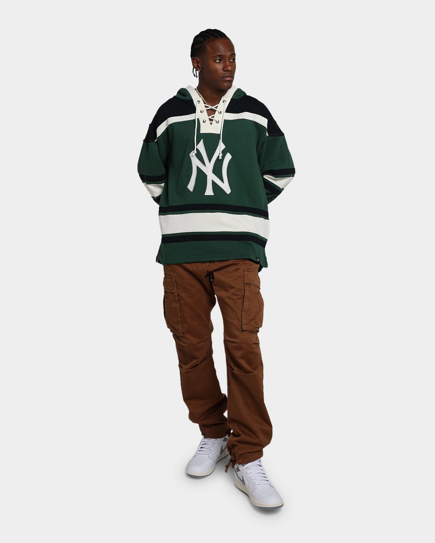 Mesh Backed Hood High Collar Fit 47 Brand New York Yankees Superior Lacer Hoodie Dark Green