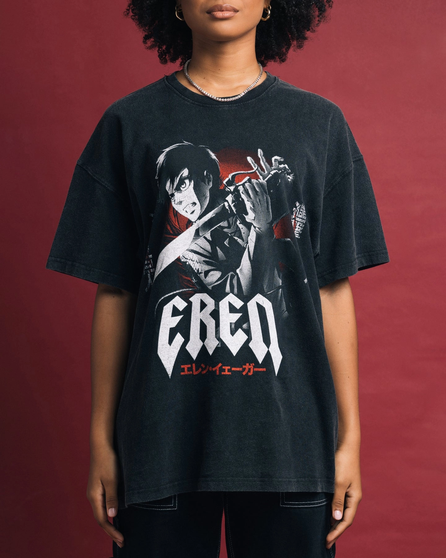 Goat Crew X Attack On Titan Eren Vintage Premium T-Shirt Vintage Black Soft and breathable