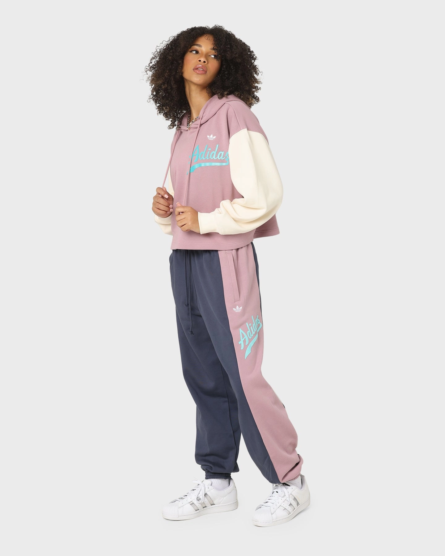 Adidas Women's Modern B-Ball Hoodie Magic Mauve/Wonder White Double Layered Insulation