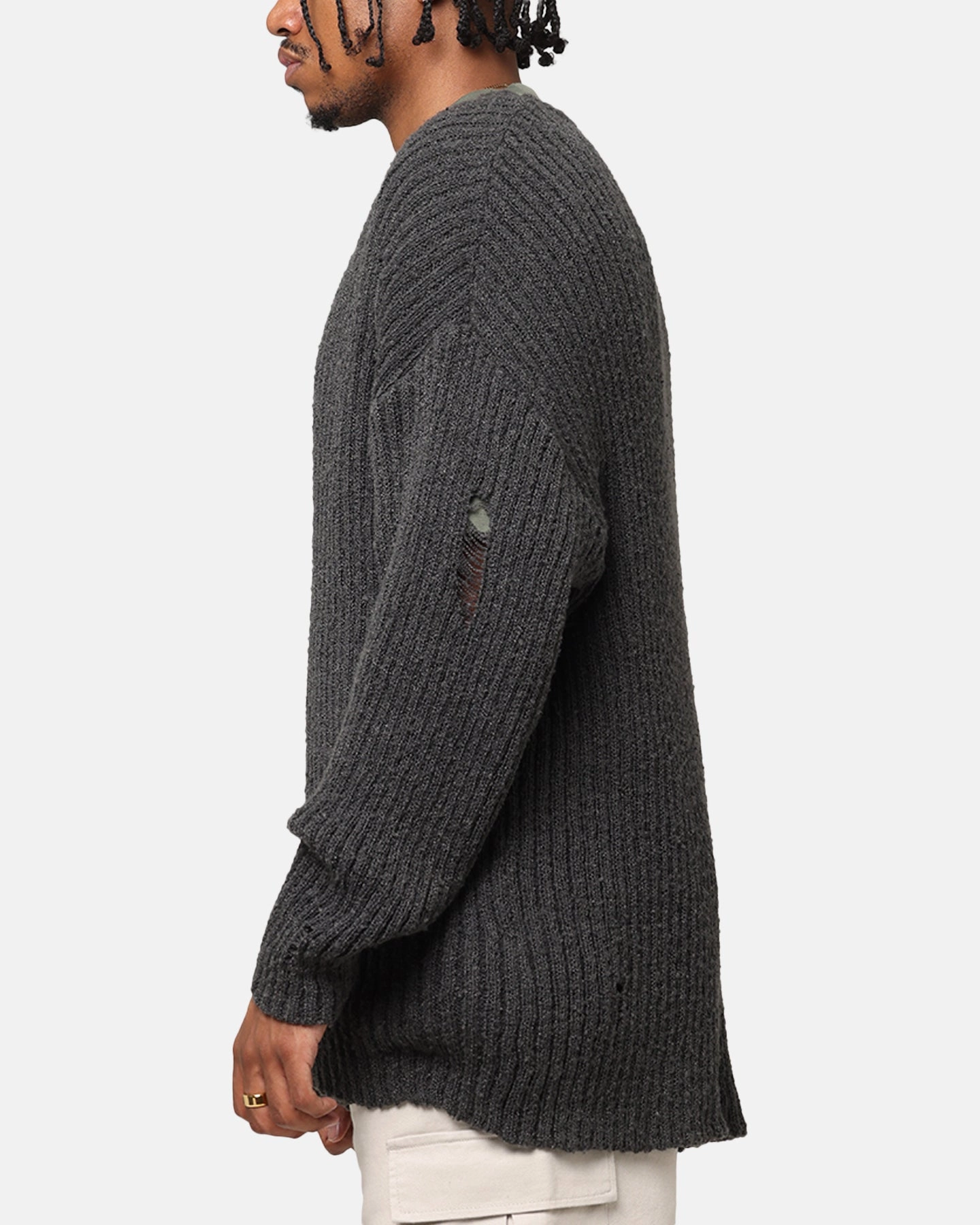 Quilted Insulation Non Bulky Insulation XXIII Distressed Sweater Charcoal