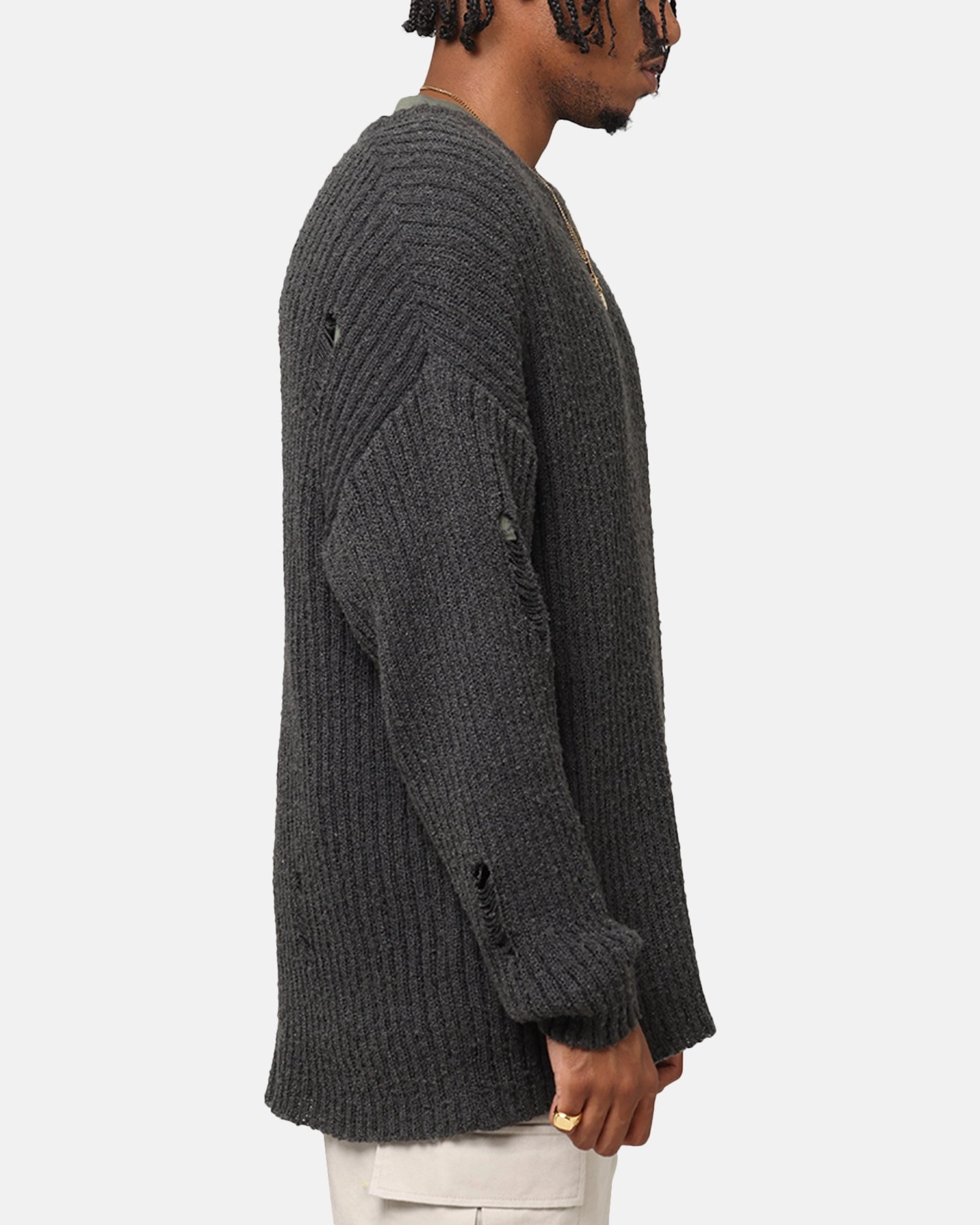 XXIII Distressed Sweater Charcoal Extra Layer Piece Water Repellent Fabric