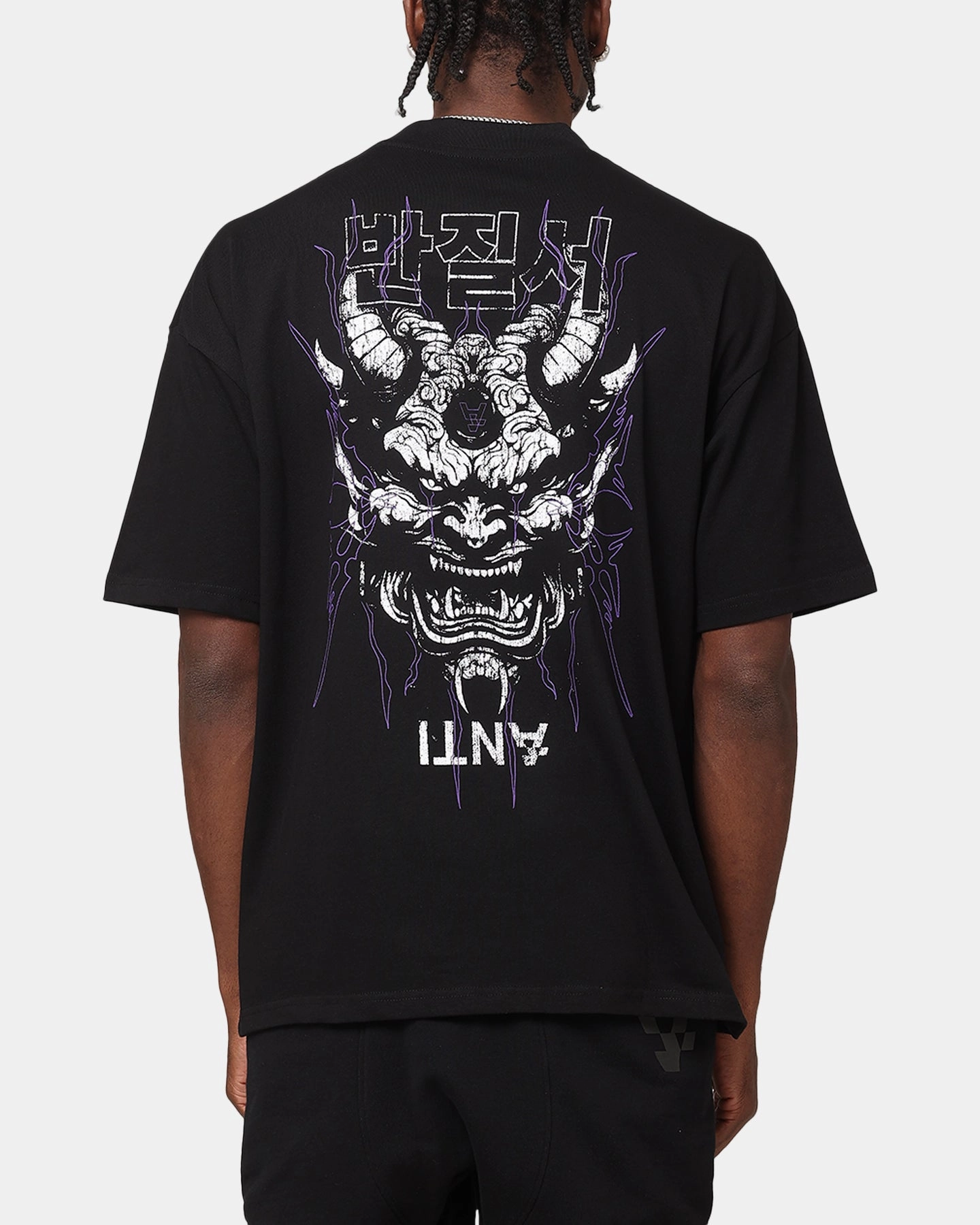 The Anti Order Agma Mock Neck T-Shirt Black Fade Resistant Print Layered Sleeve Construction