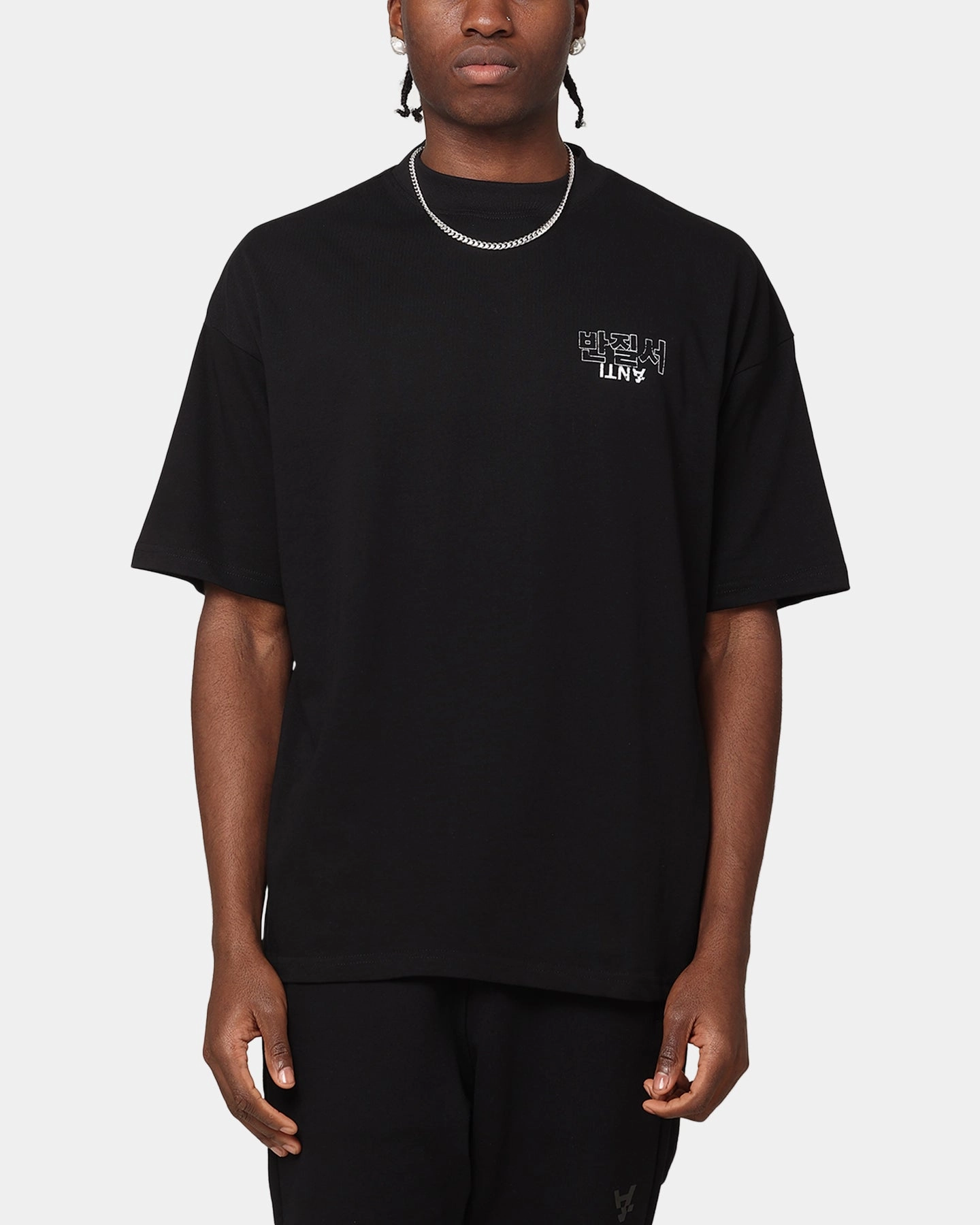 The Anti Order Agma Mock Neck T-Shirt Black Perfect for Layering Curved Hemline