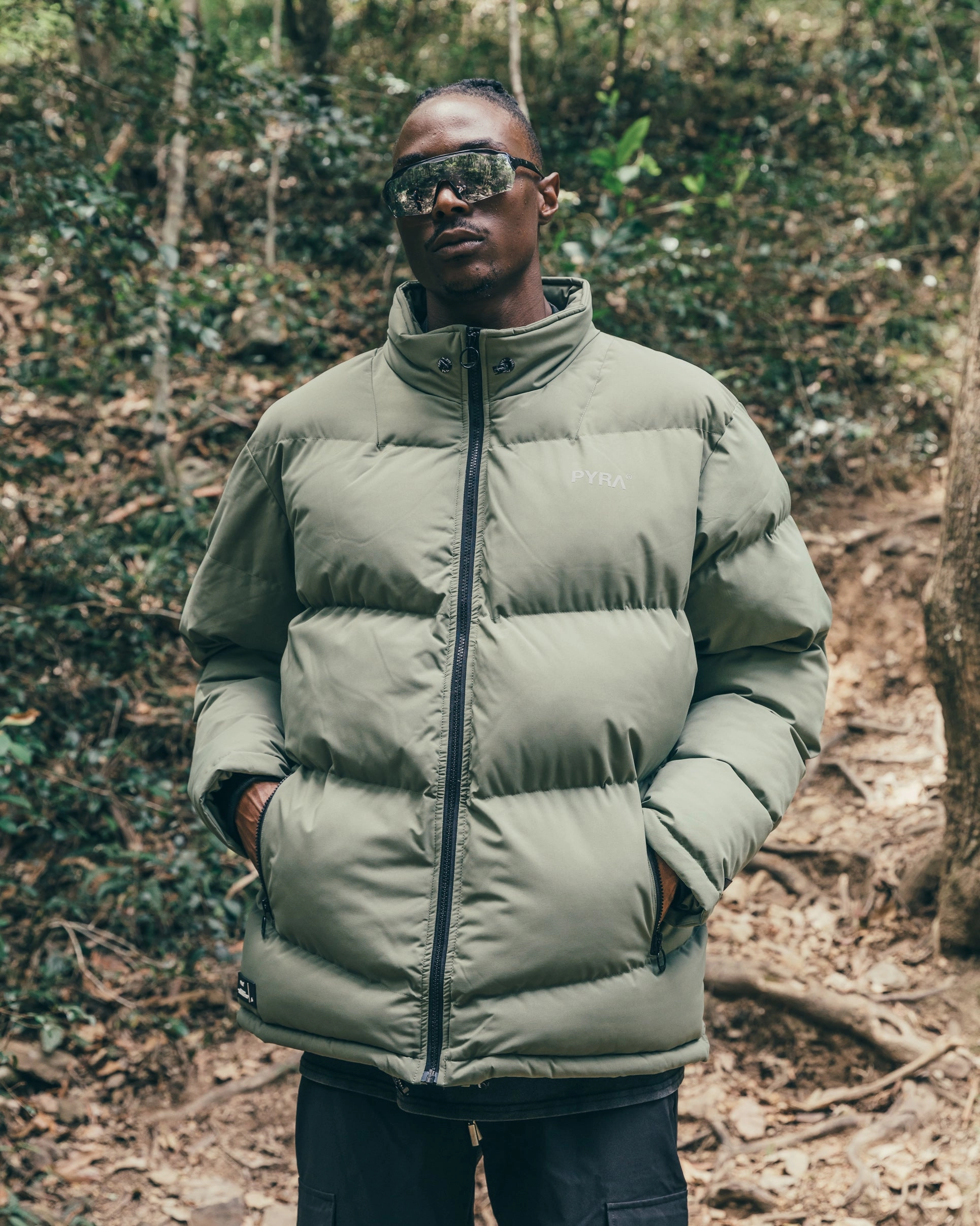 PYRA Alpine Puffa Jacket Olive Green Sporty Look Honor