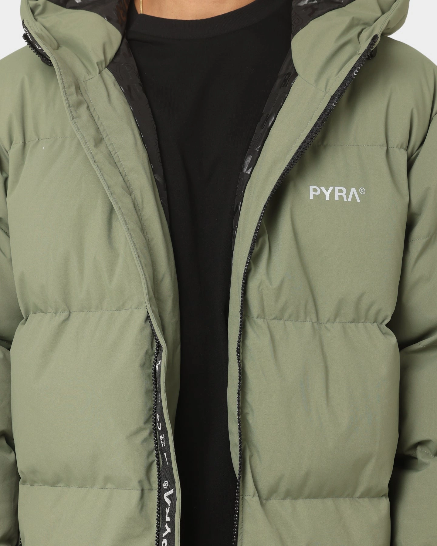 PYRA Alpine Puffa Jacket Olive Green Lightweight Fabric Urban Cool