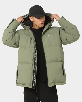 PYRA Alpine Puffa Jacket Olive Green High-Tech Jacket Secure Zip Pockets