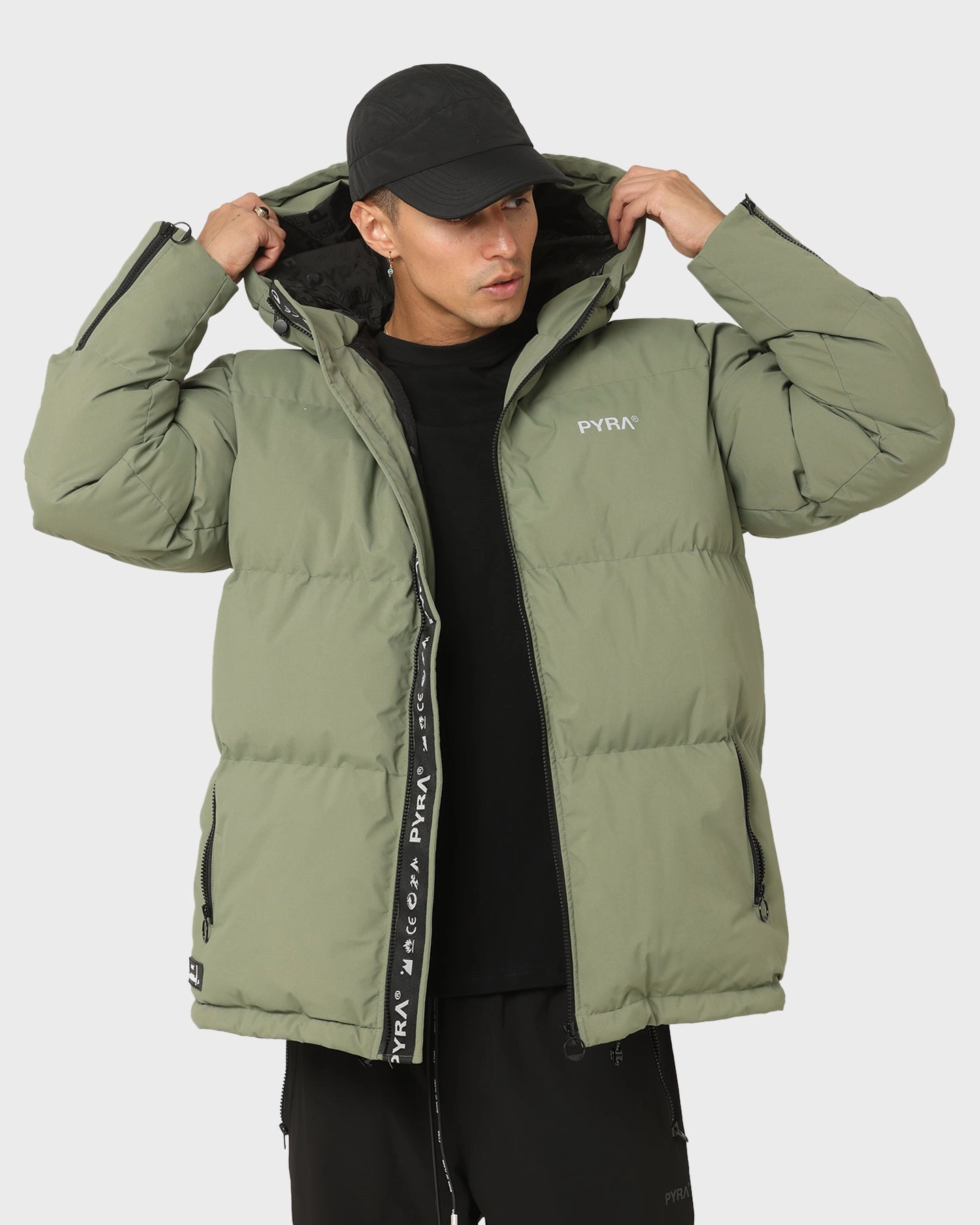 PYRA Alpine Puffa Jacket Olive Green High-Tech Jacket Secure Zip Pockets