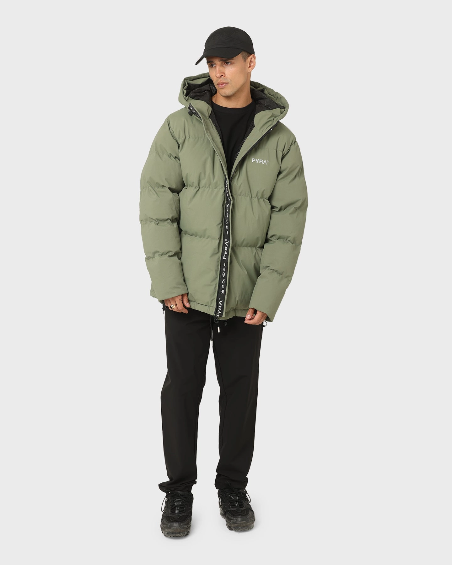 PYRA Alpine Puffa Jacket Olive Green Layered Chic Look