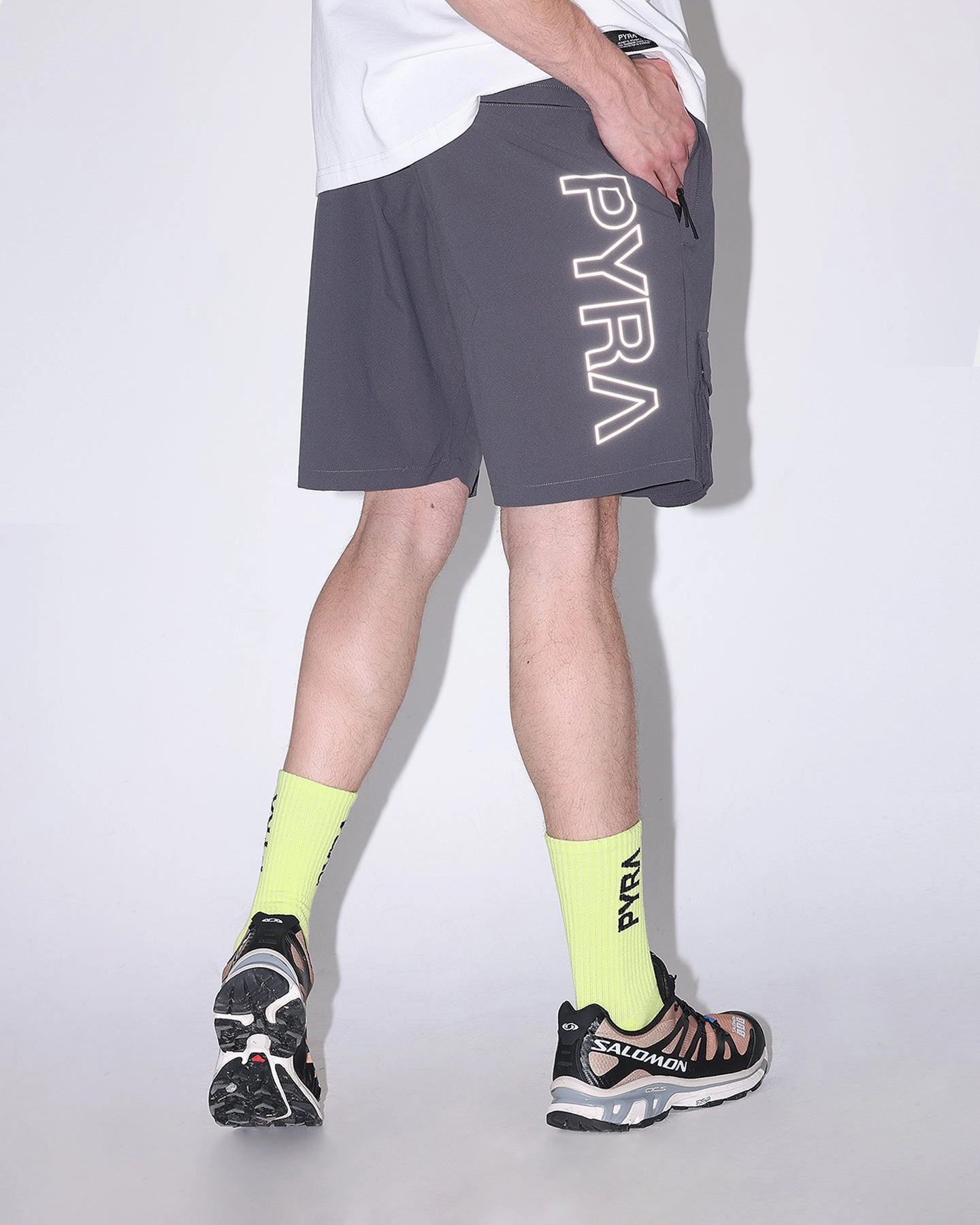 PYRA Flex Cargo Shorts Carbon Smooth Flatlock Seams Crisp Texture