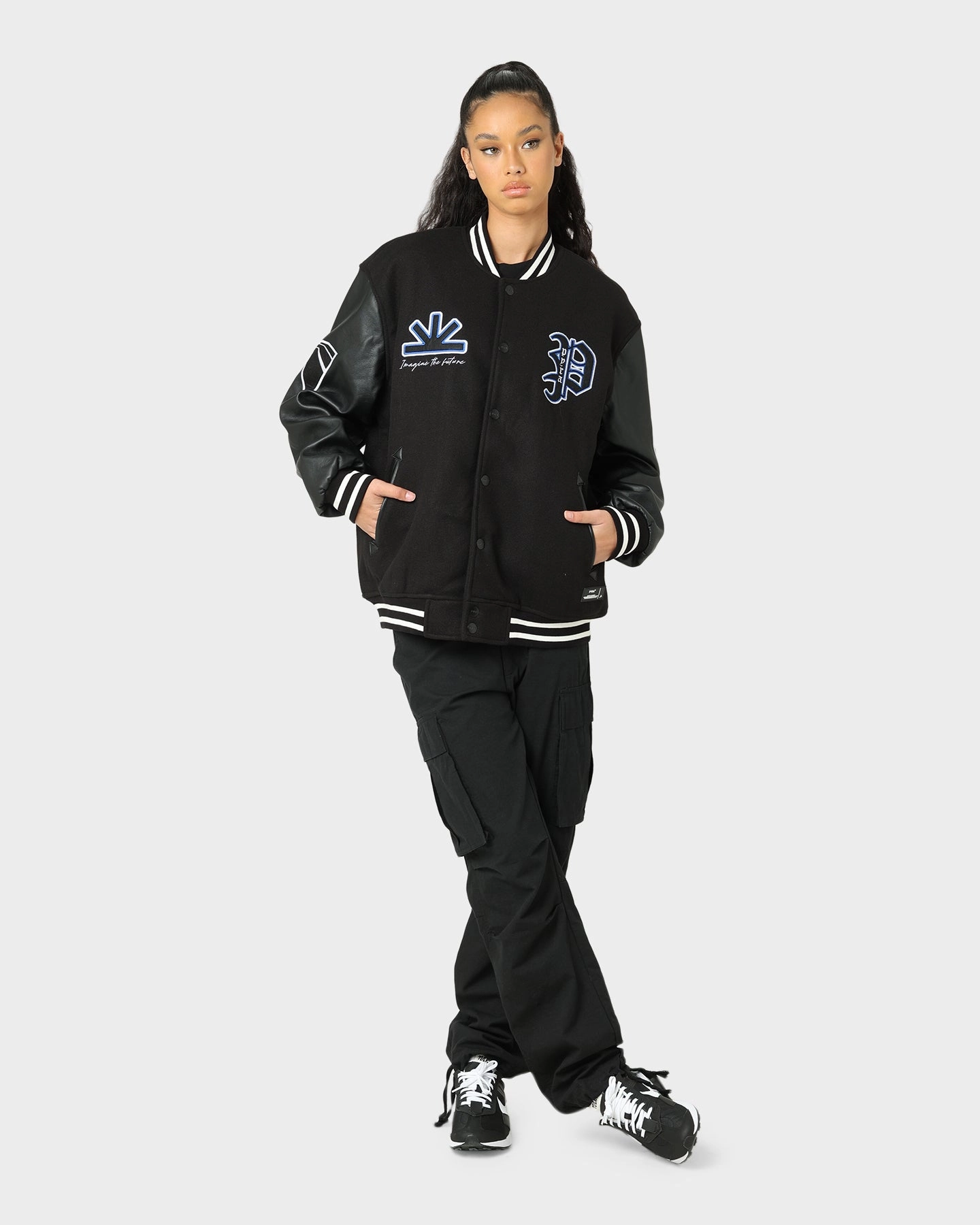 All Season Fit Anti Slip Collar Pyra Imagine Varsity Jacket Black/Blue