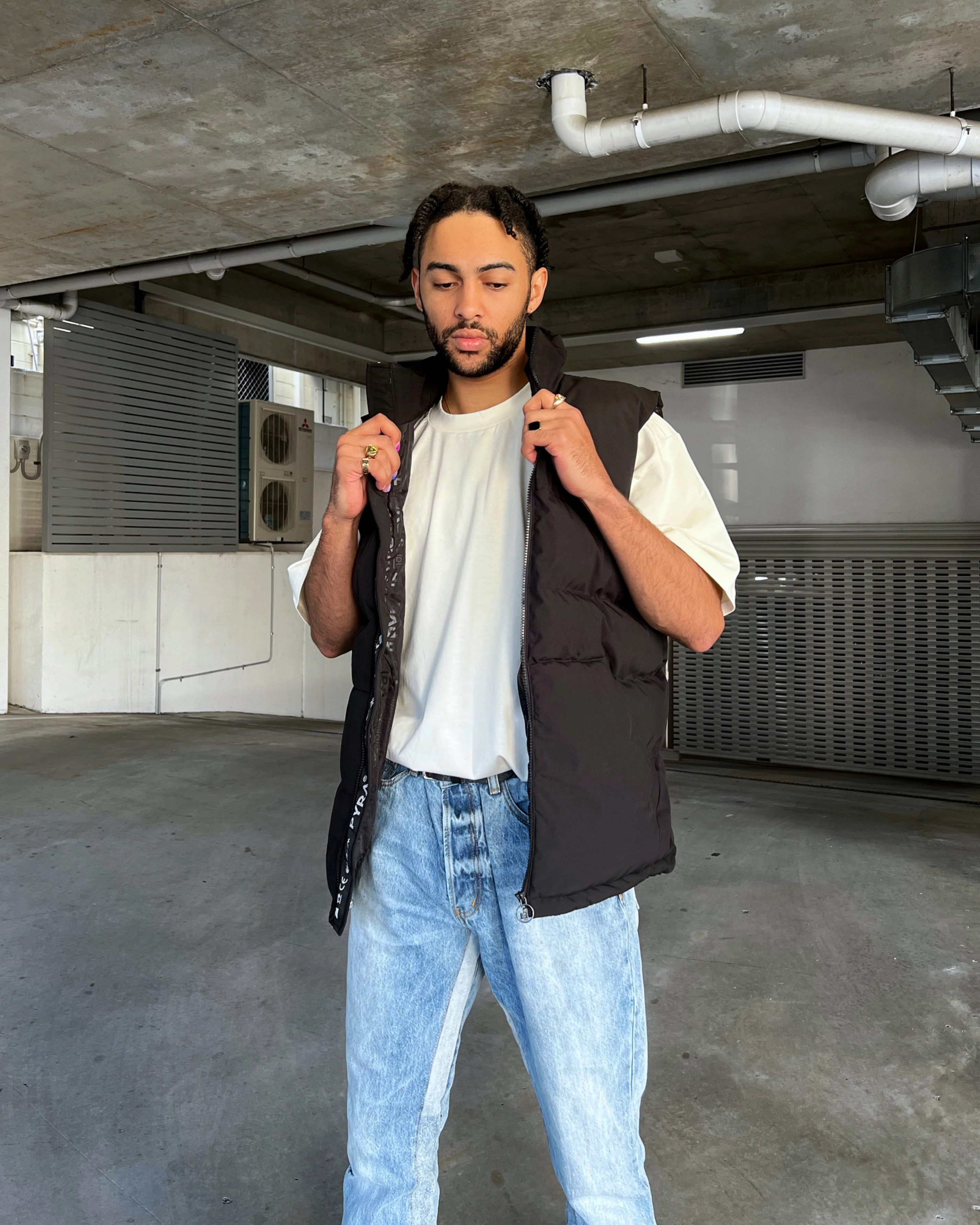 OversizedFit Mix - and - Match PYRA Sleeveless Puffa Vest Black